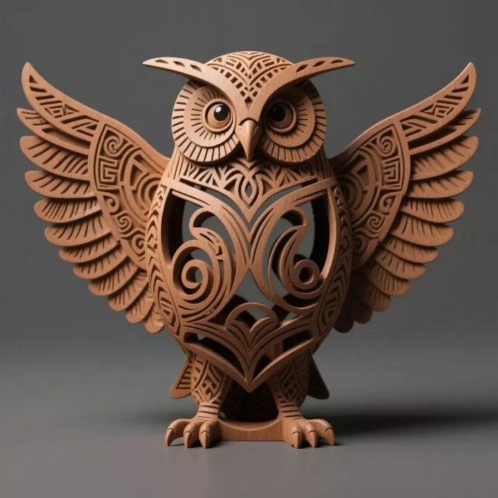 Hollow Tribal Owl Sculpture Majestic Totem Style 3D print model
