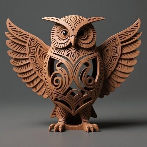 Hollow Tribal Owl Sculpture  Majestic Totem Style 3D print model