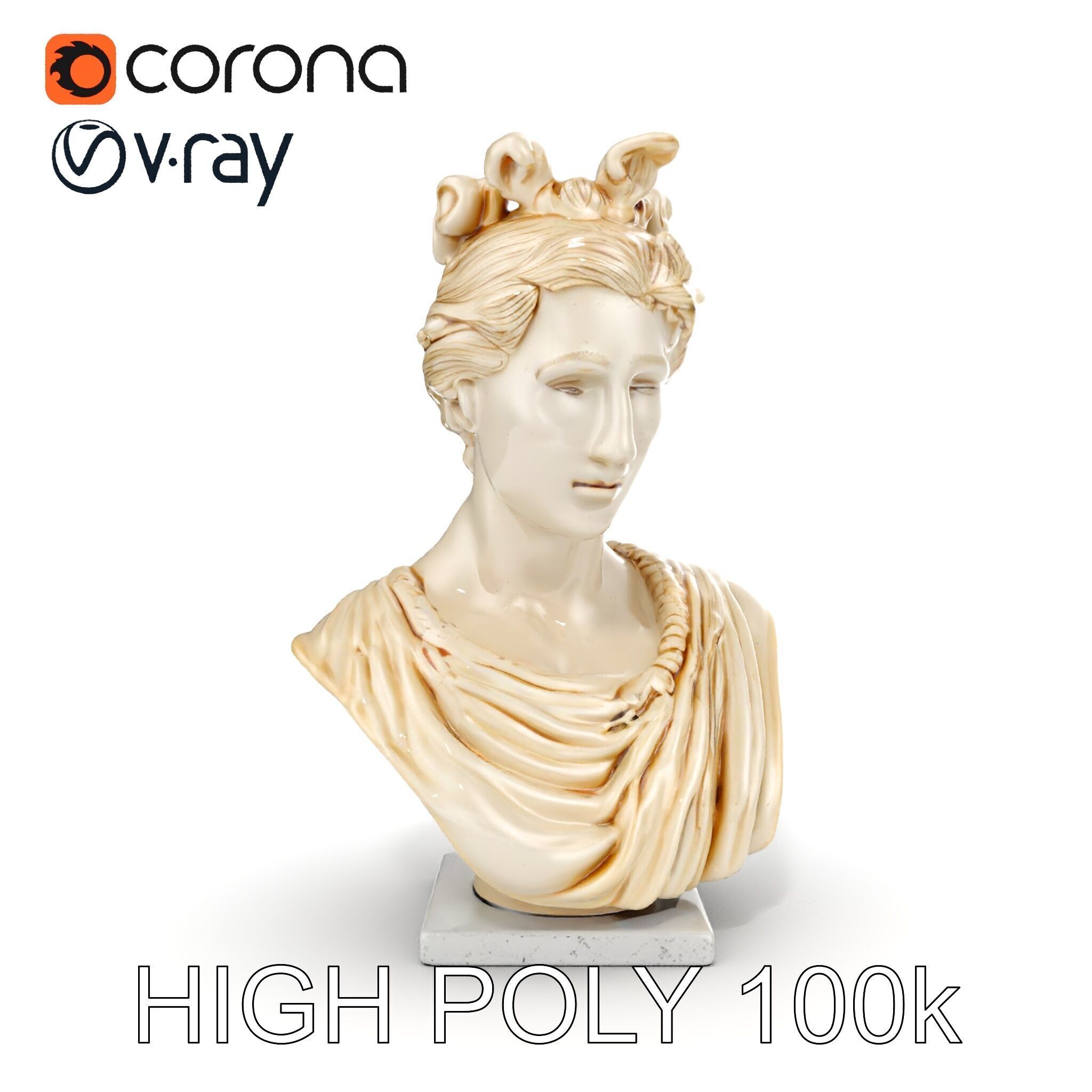 Classical Greek Bust Sculpture D Model Pack Low-poly 3D model_12