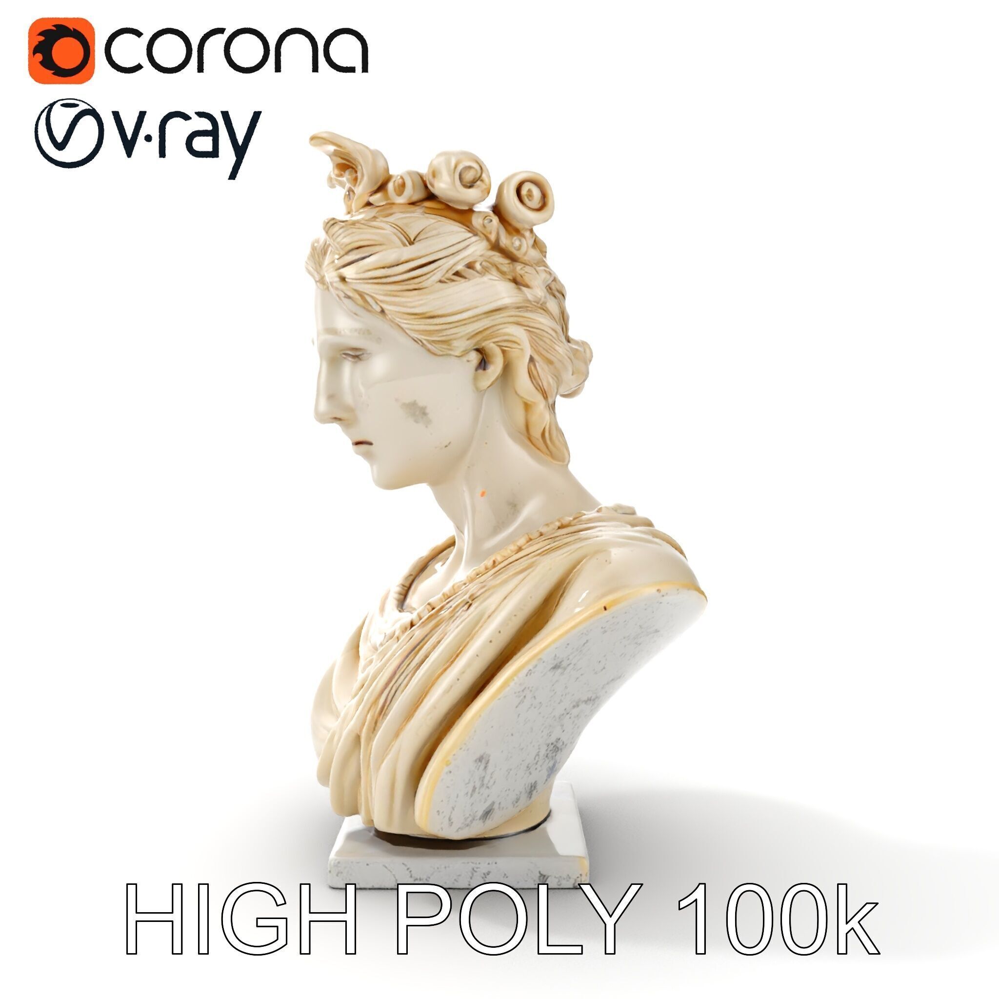 Classical Greek Bust Sculpture D Model Pack Low-poly 3D model_15