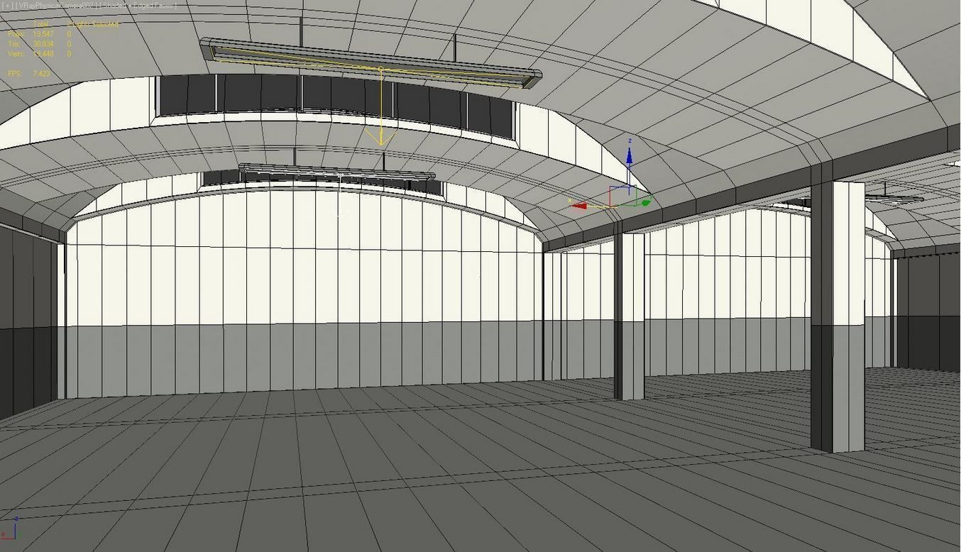 Warehouse long hallway with arches and lights Low-poly 3D model_4