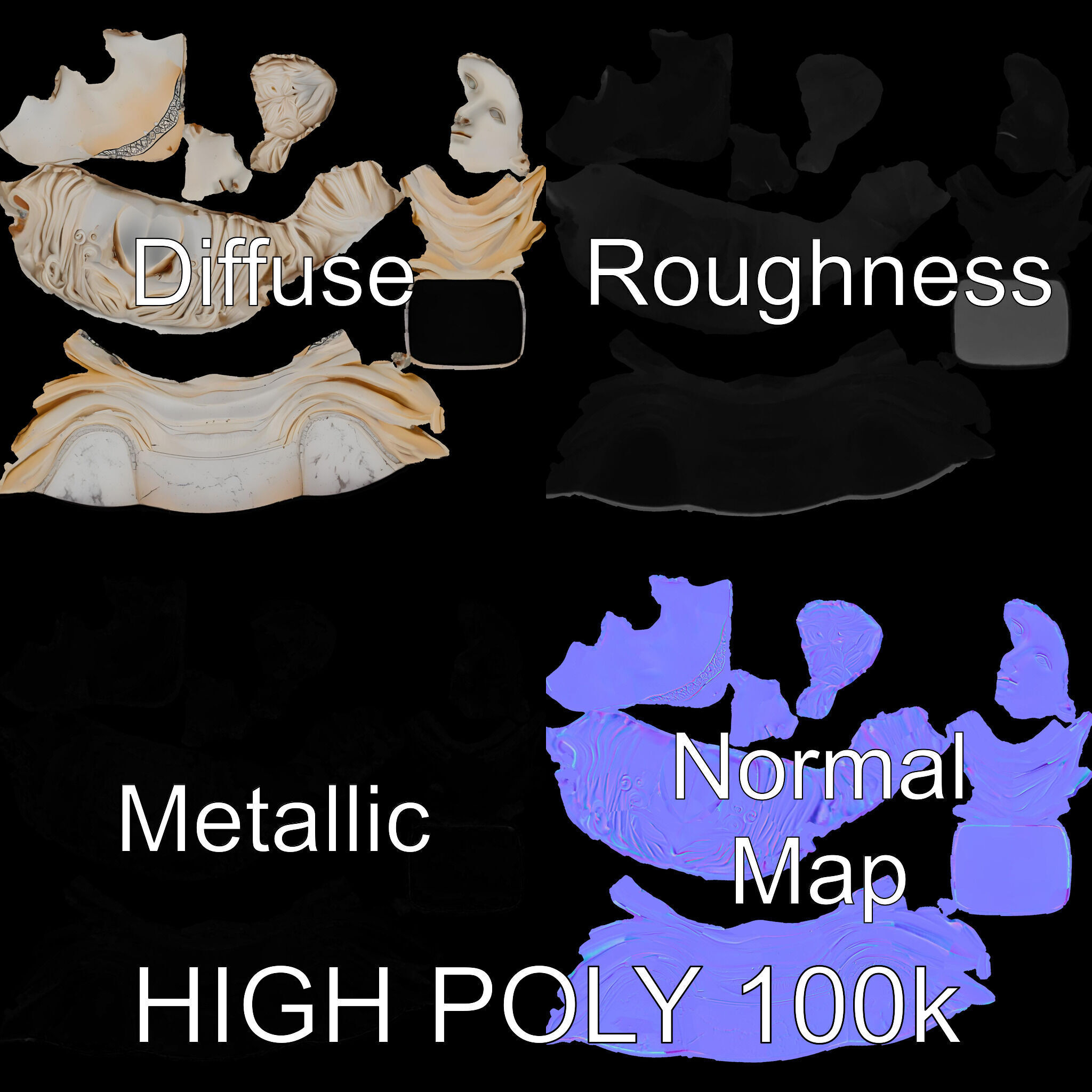 Classical Bust Sculpture Model Pack Low-poly 3D model_3