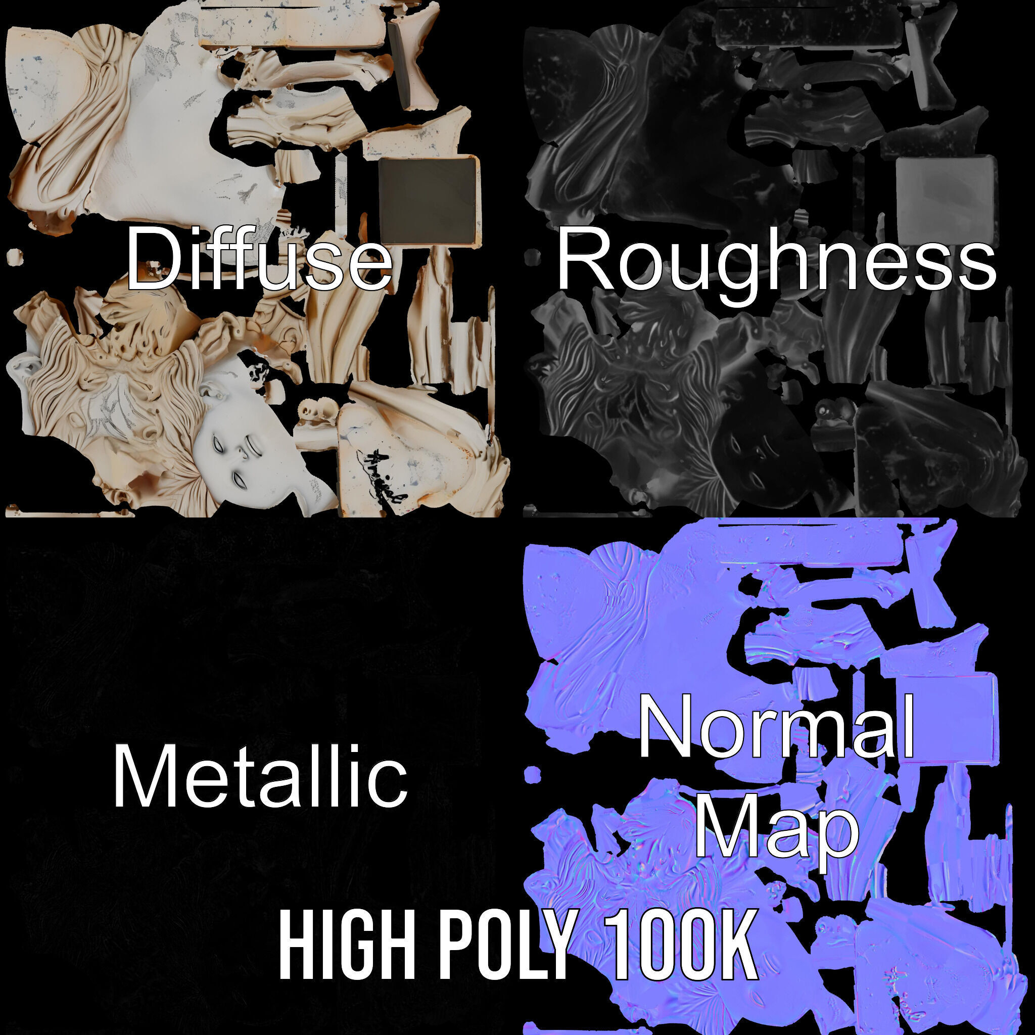 Classical Bust Sculpture Model Pack Low-poly 3D model_3