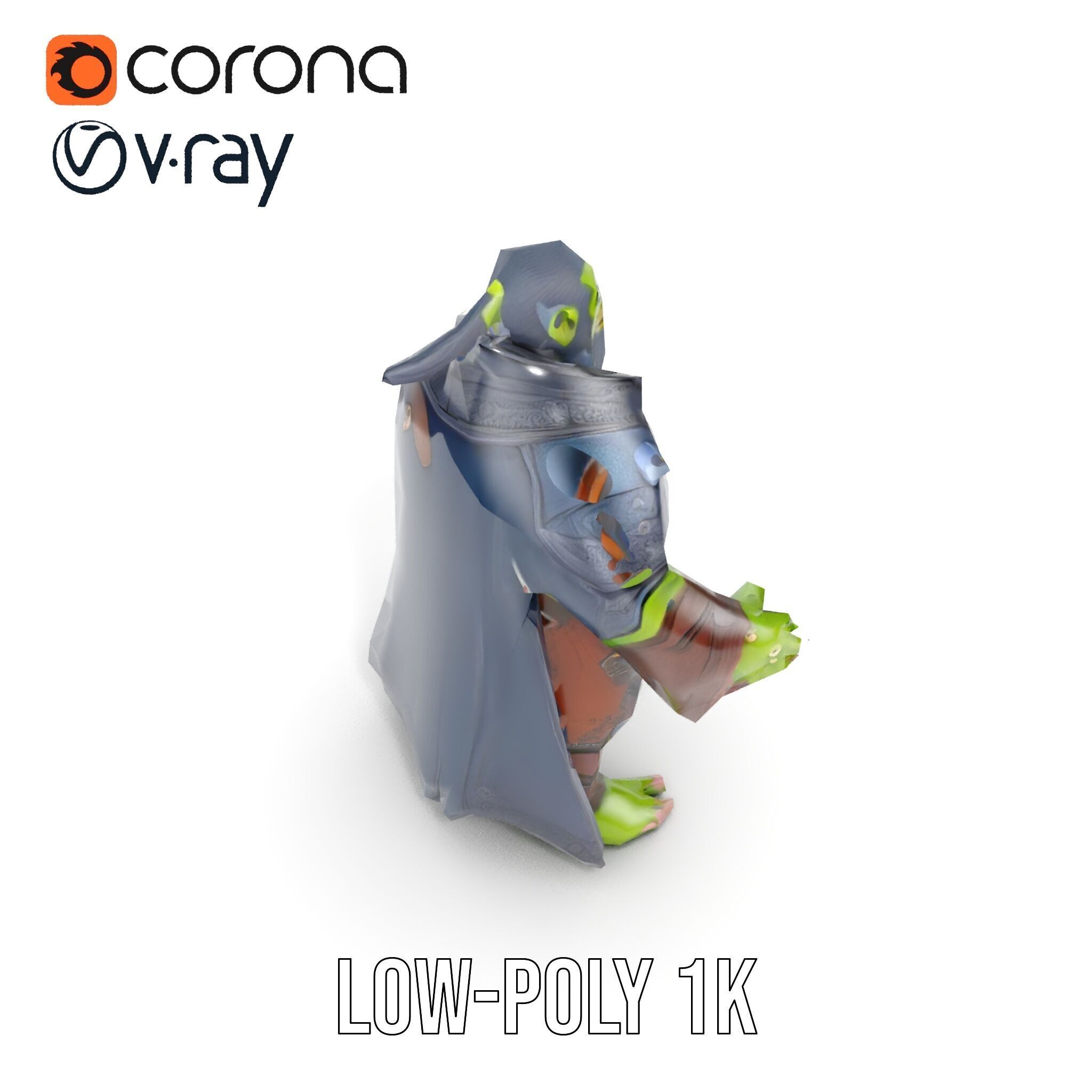 Elder Orc Warrior Character Model  Rigged and Animated Low-poly 3D model_7