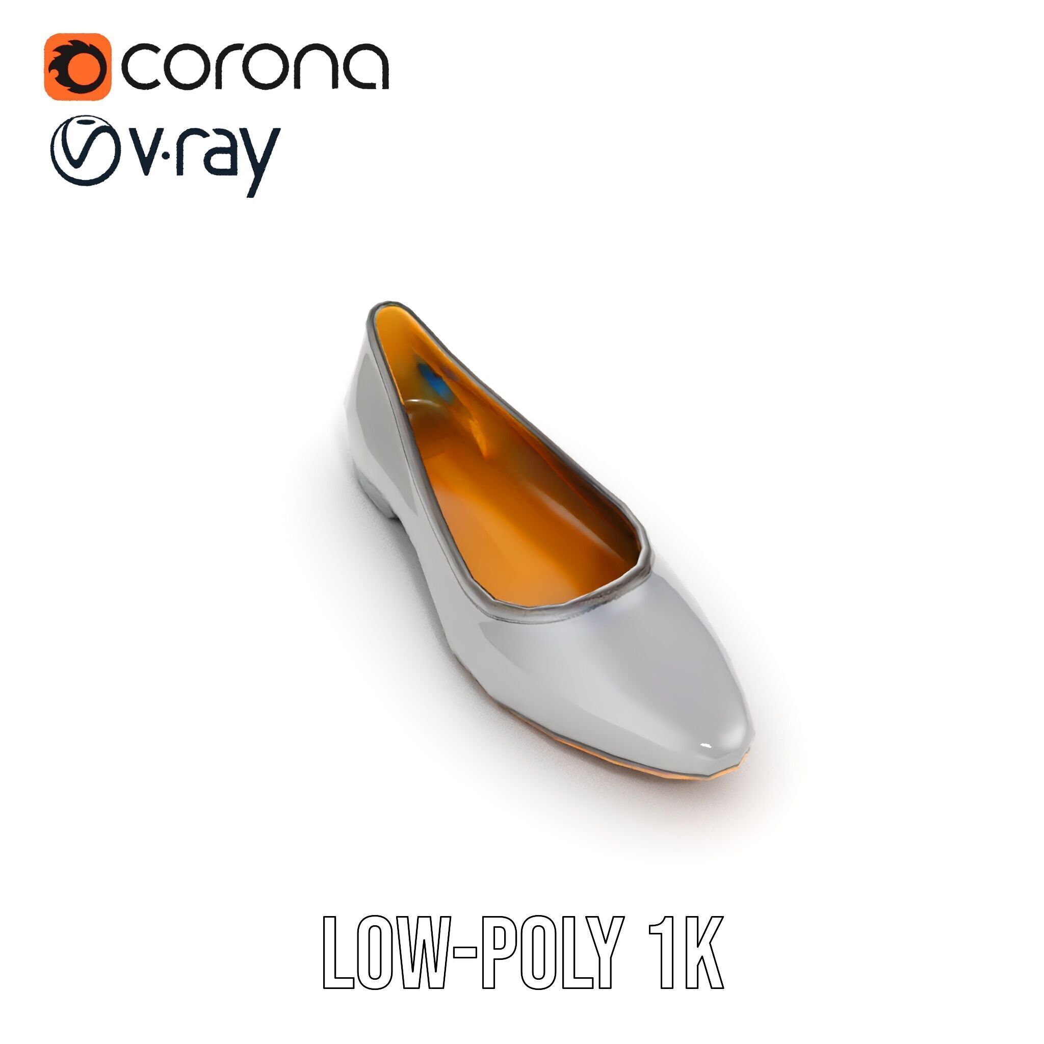 Elegant Gray Ballet Flat Shoe Model Pack Low-poly 3D model_24