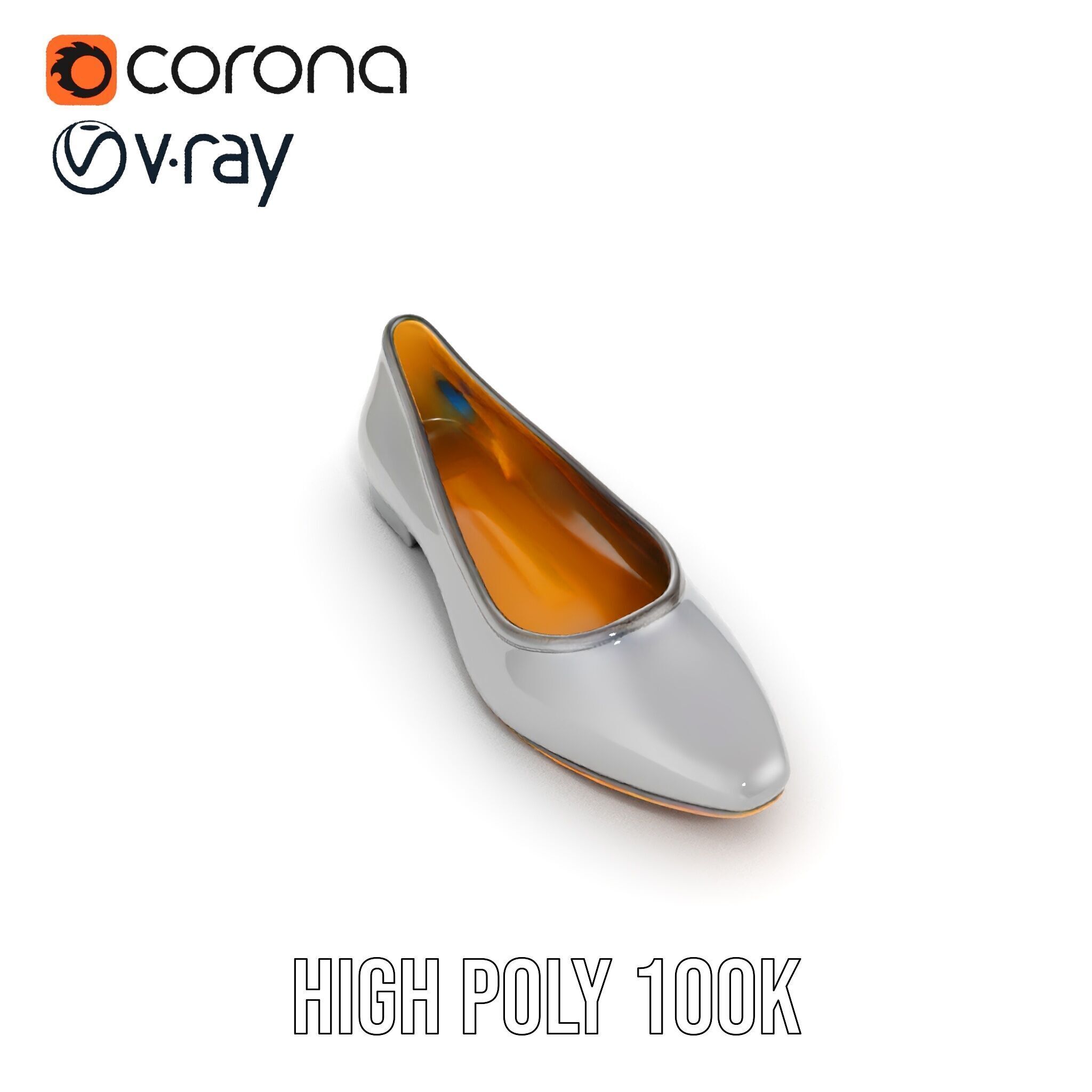 Elegant Gray Ballet Flat Shoe Model Pack Low-poly 3D model_25