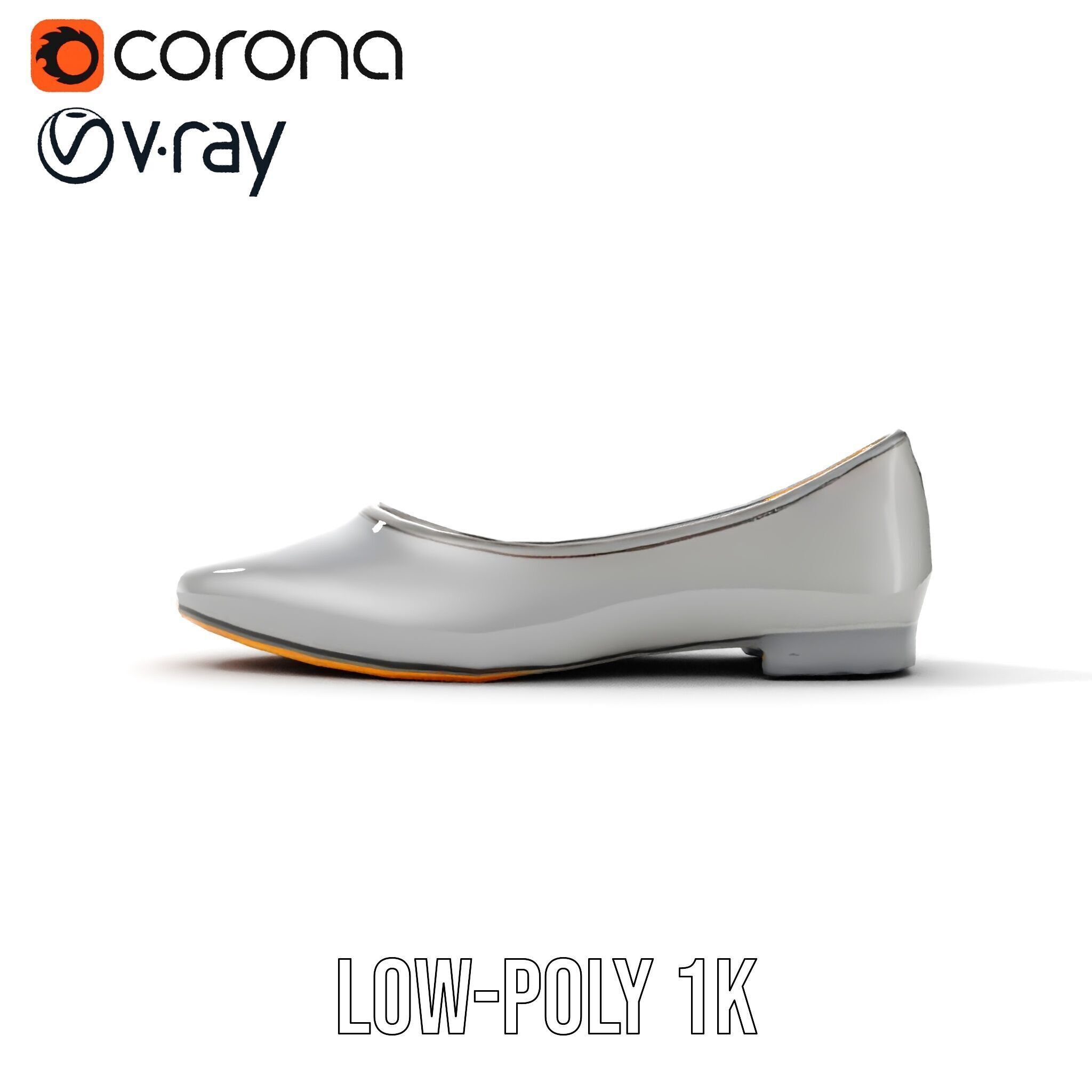 Elegant Gray Ballet Flat Shoe Model Pack Low-poly 3D model_29