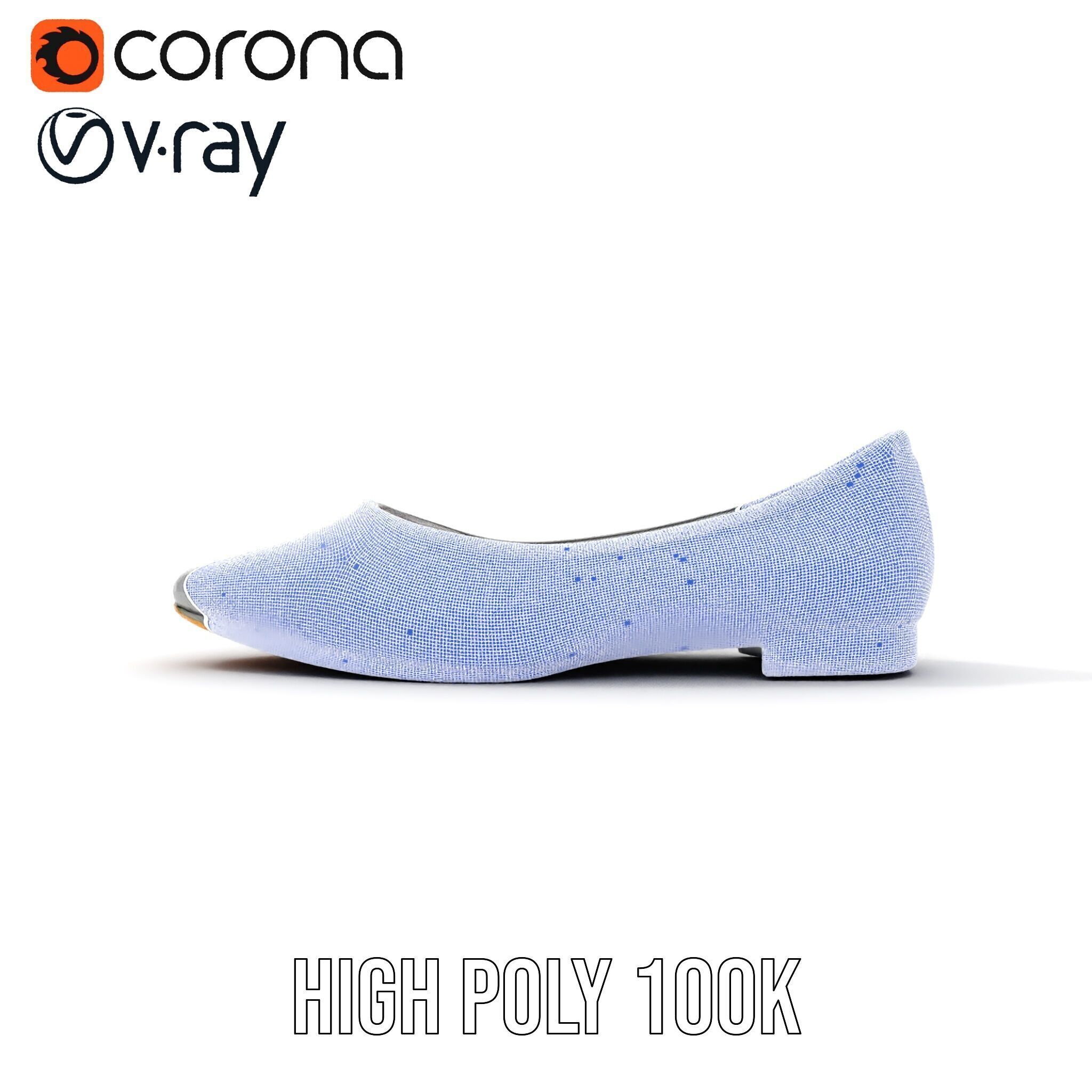 Elegant Gray Ballet Flat Shoe Model Pack Low-poly 3D model_36