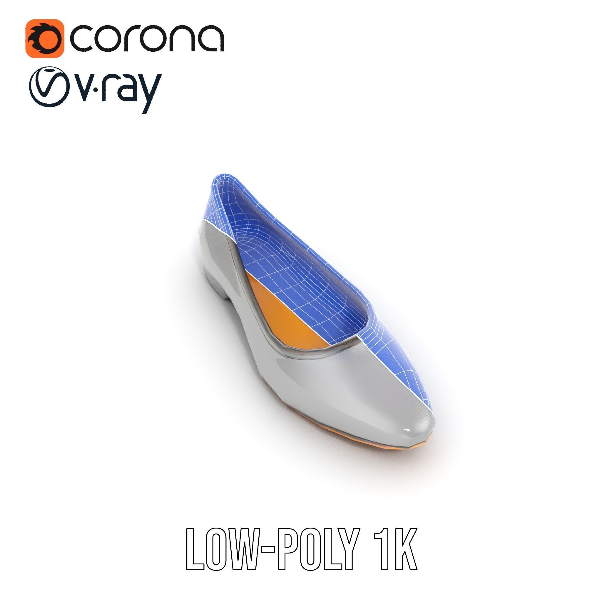 Elegant Gray Ballet Flat Shoe Model Pack Low-poly 3D model_13