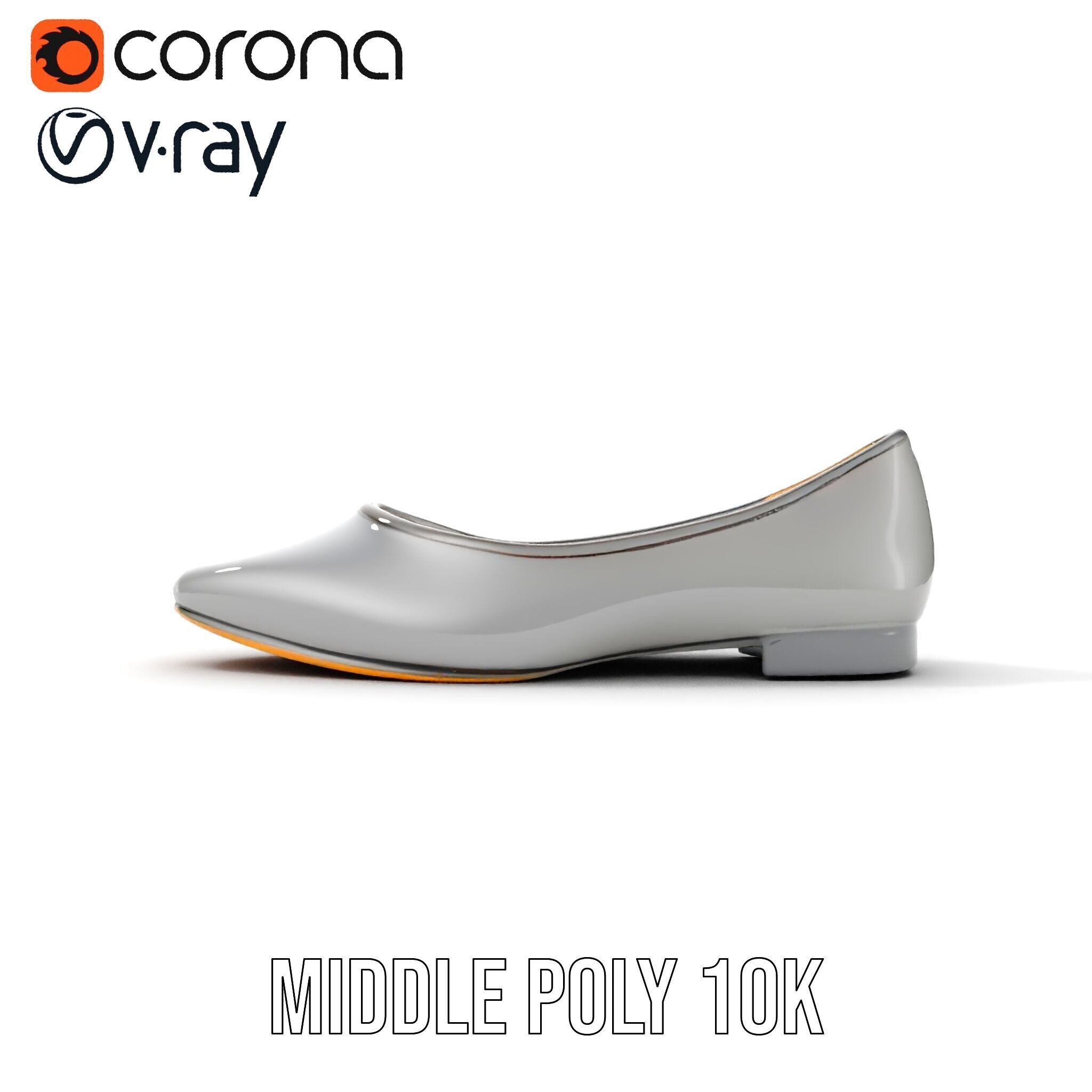 Elegant Gray Ballet Flat Shoe Model Pack Low-poly 3D model_9