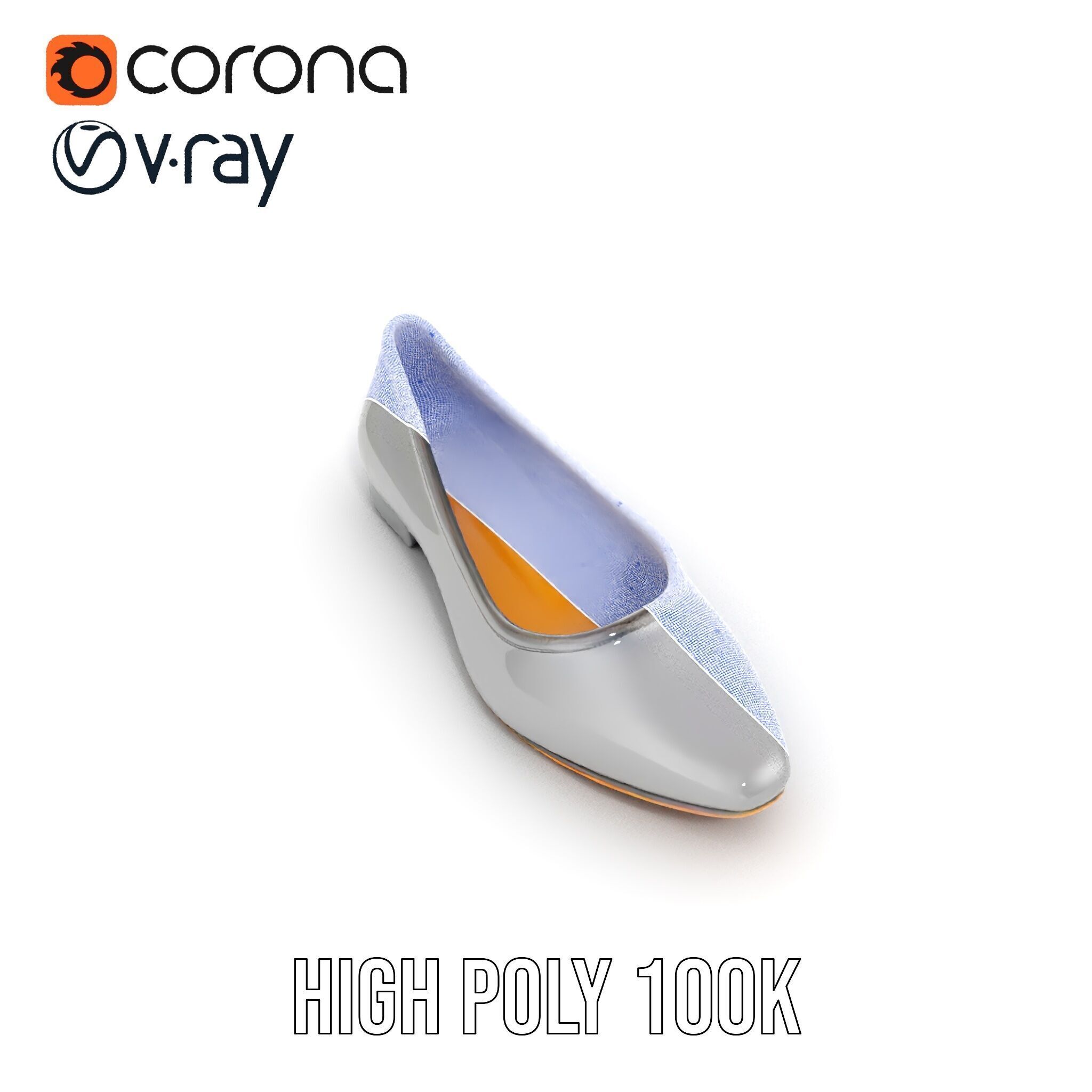 Elegant Gray Ballet Flat Shoe Model Pack Low-poly 3D model_37
