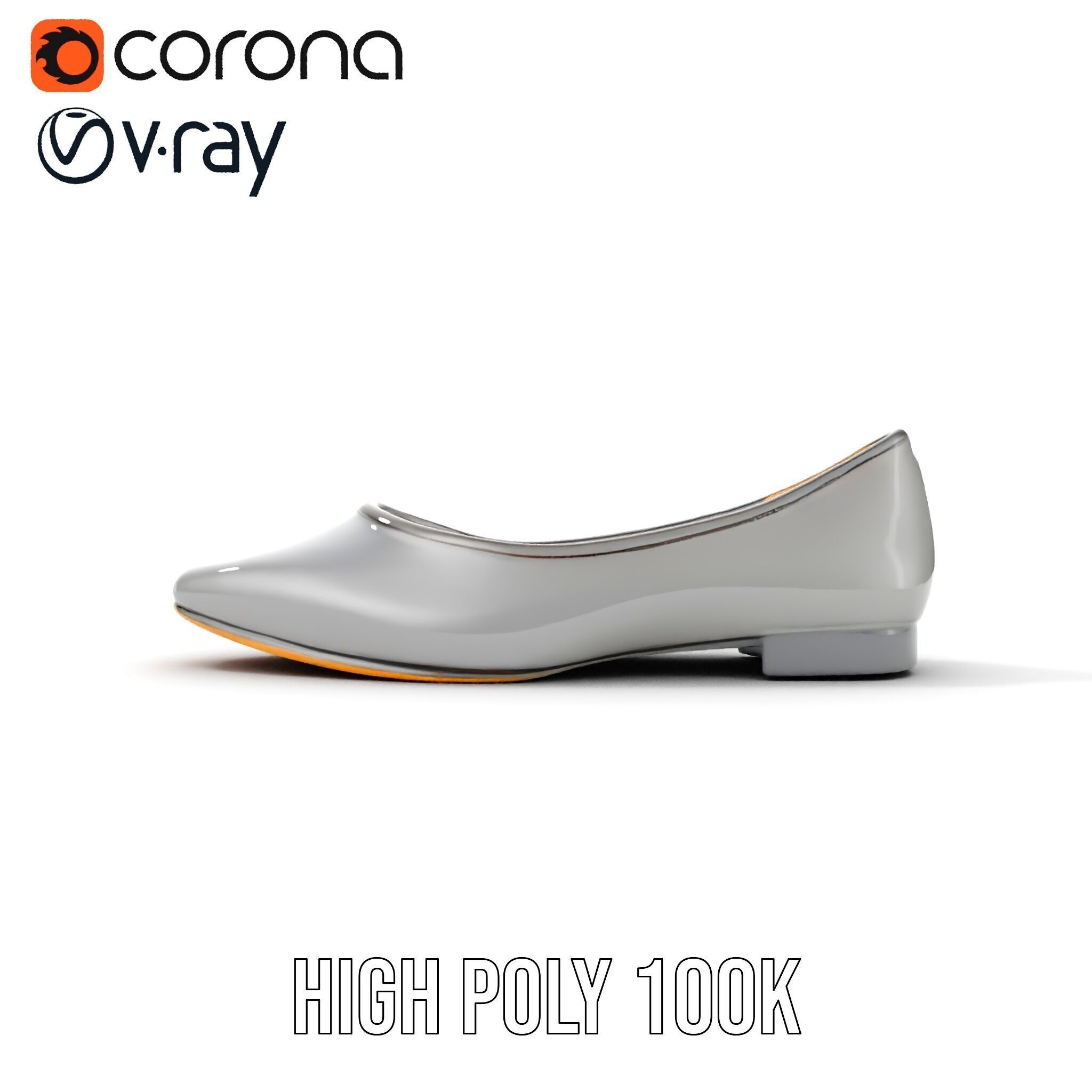 Elegant Gray Ballet Flat Shoe Model Pack Low-poly 3D model_22
