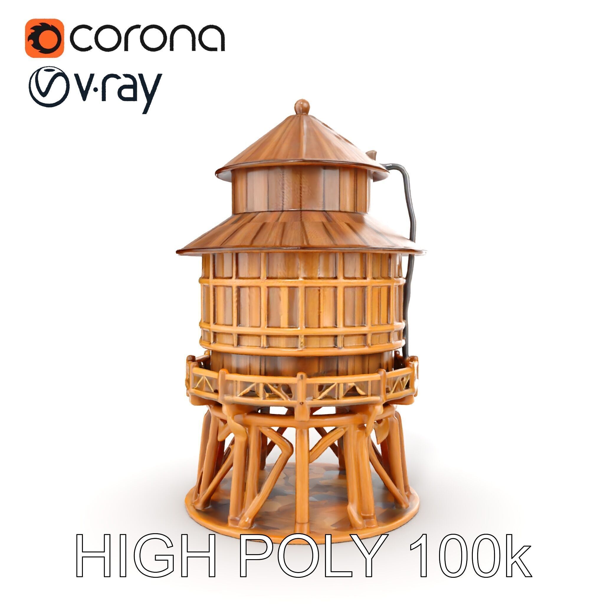 Classic Wooden Water Tower Model Pack for Realistic Environments Low-poly 3D model_29