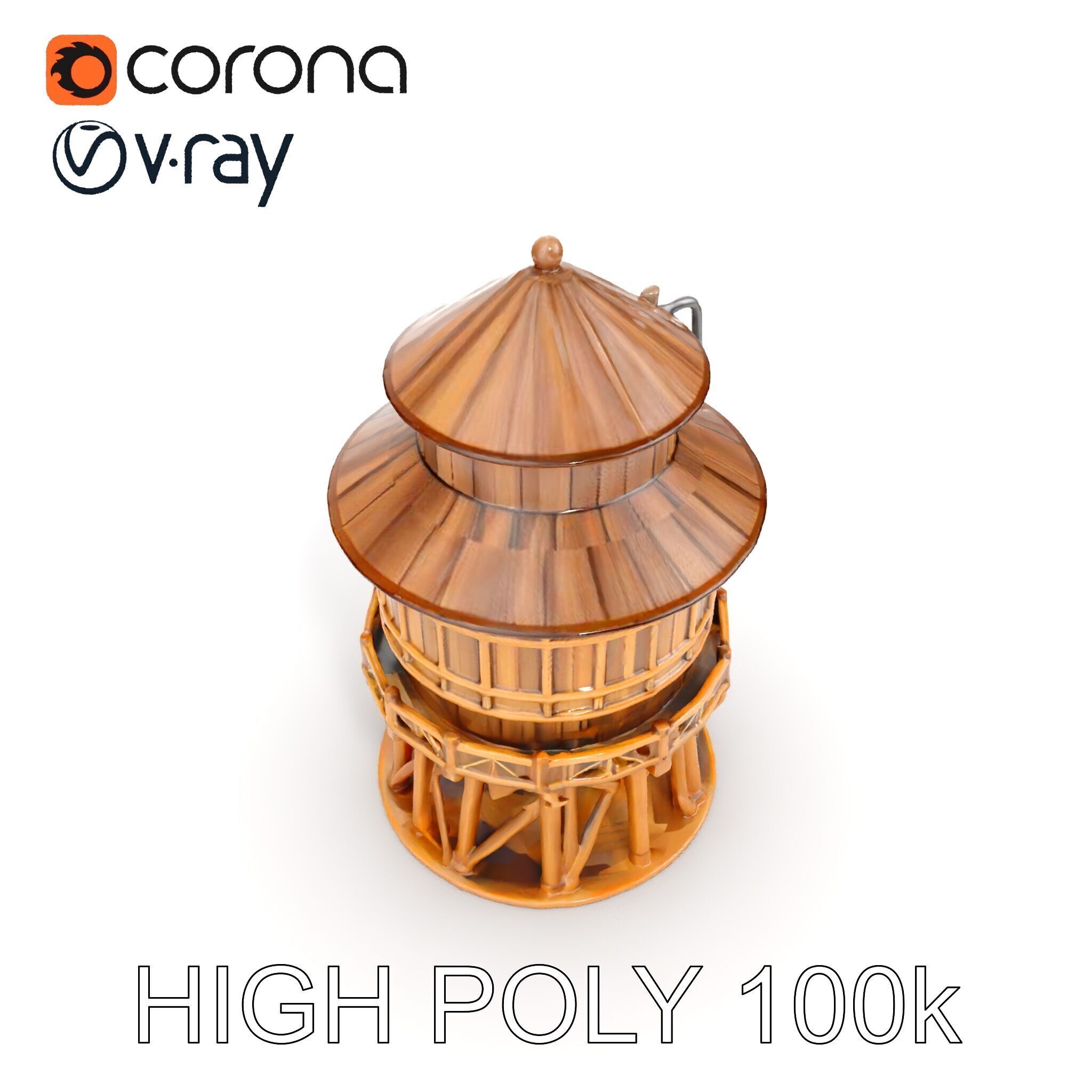 Classic Wooden Water Tower Model Pack for Realistic Environments Low-poly 3D model_8
