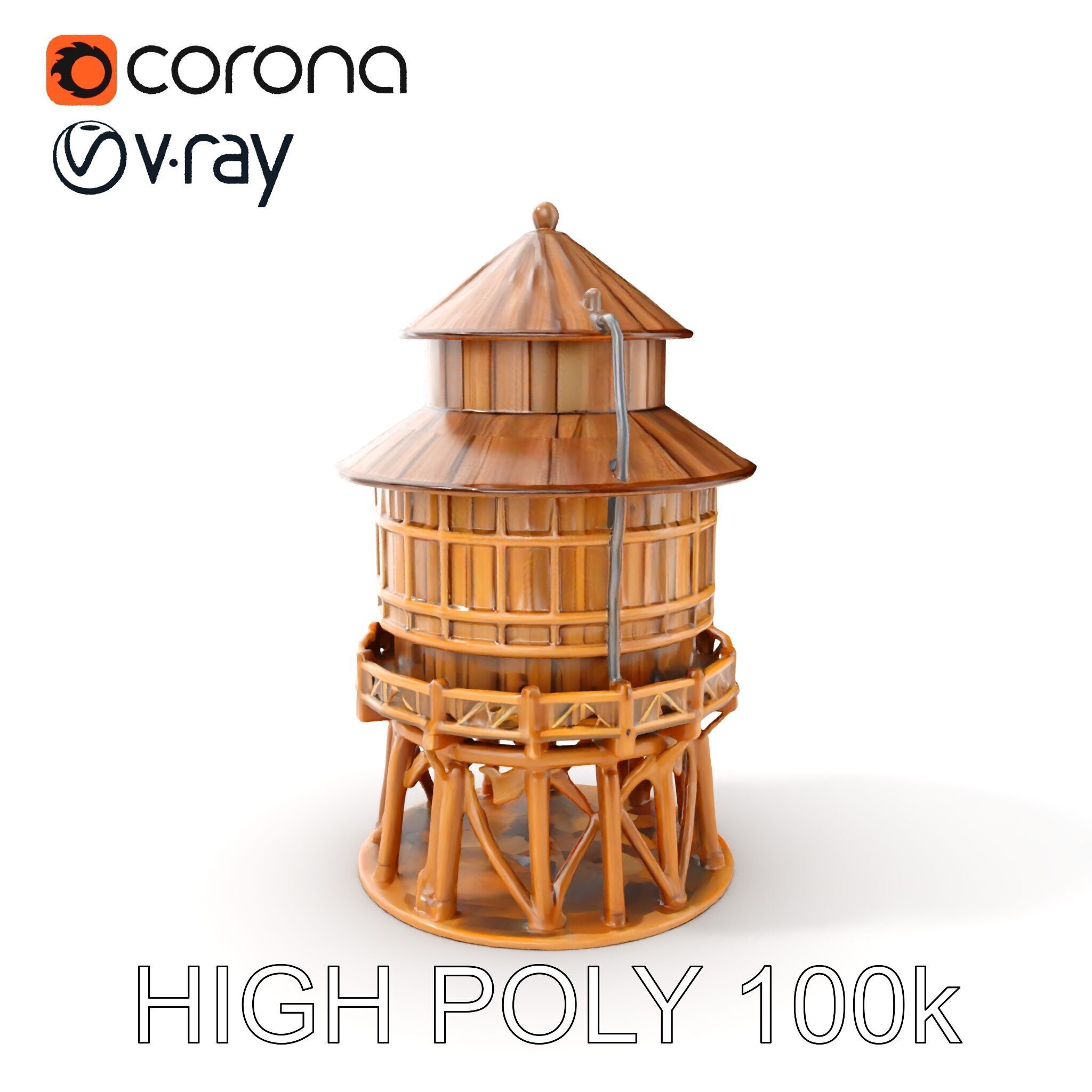 Classic Wooden Water Tower Model Pack for Realistic Environments Low-poly 3D model_9