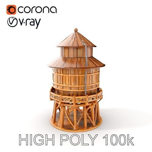 Classic Wooden Water Tower Model Pack for Realistic Environments Low-poly 3D model