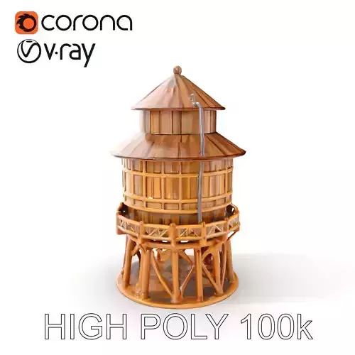 Classic Wooden Water Tower Model Pack for Realistic Environments Low-poly 3D model