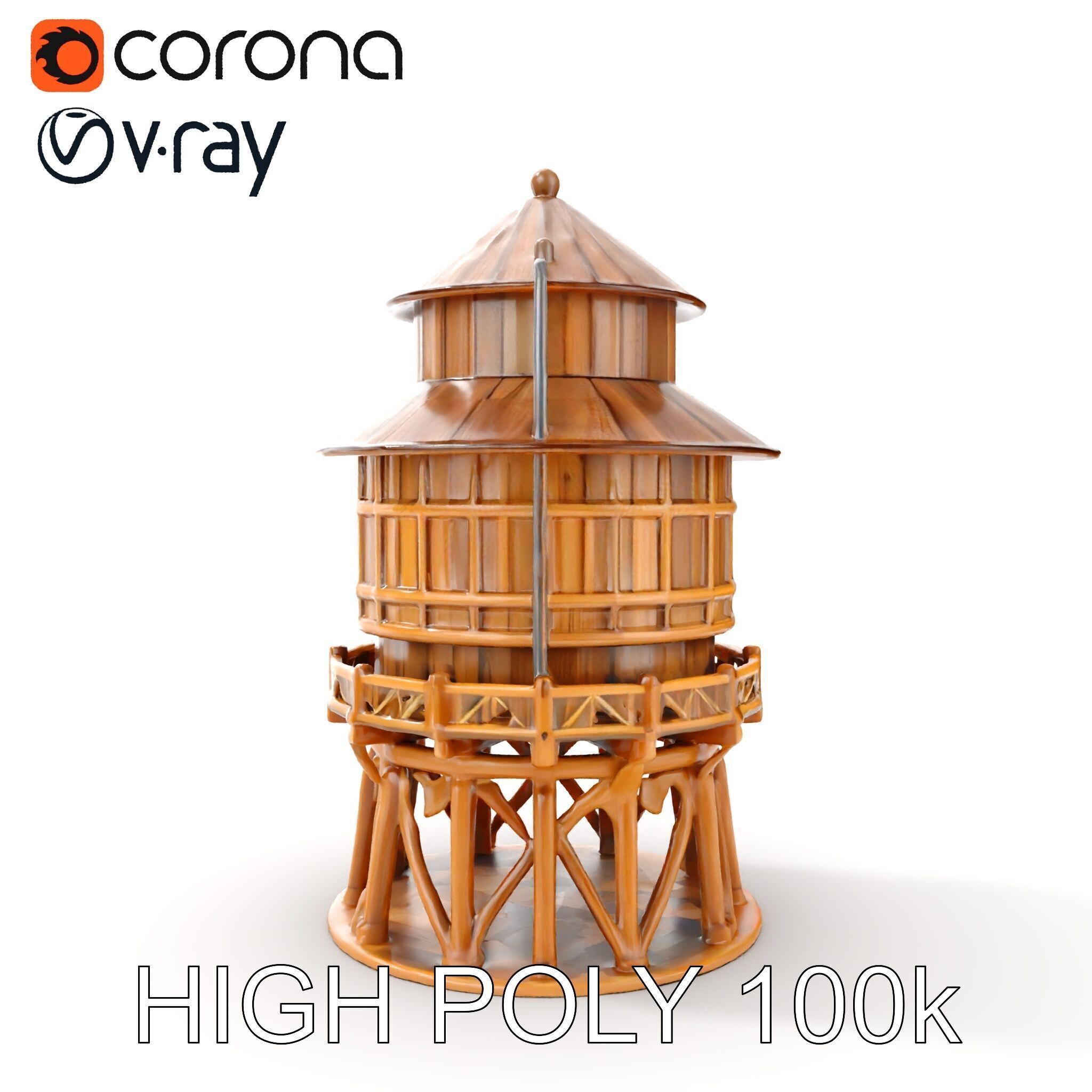 Classic Wooden Water Tower Model Pack for Realistic Environments Low-poly 3D model_21