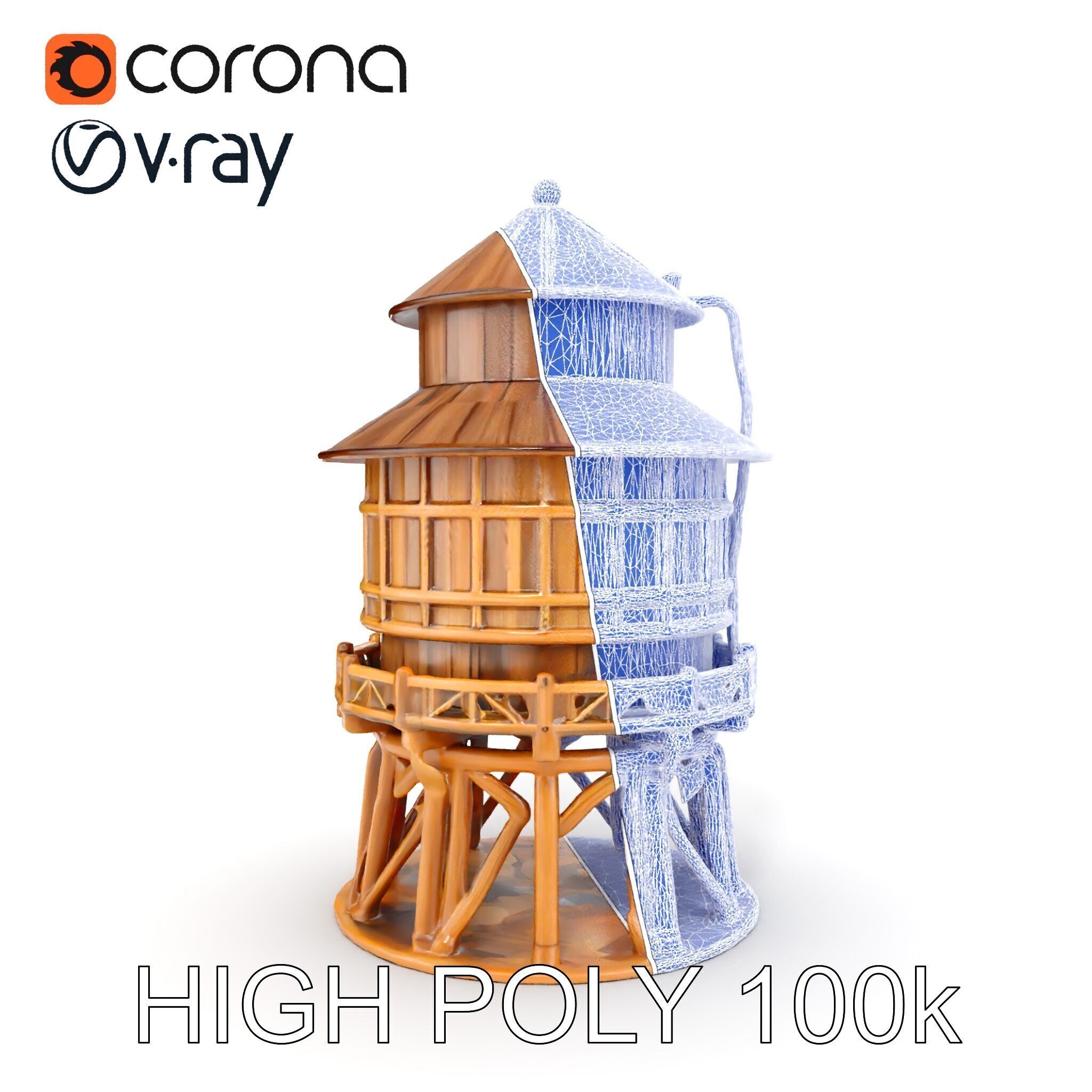Classic Wooden Water Tower Model Pack for Realistic Environments Low-poly 3D model_27