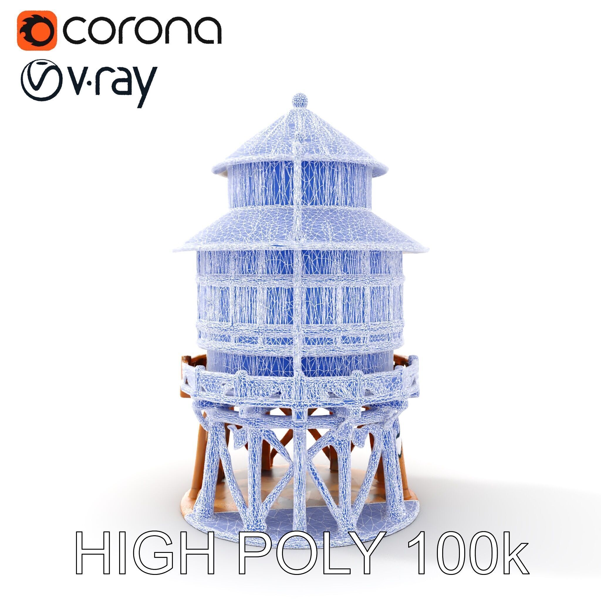 Classic Wooden Water Tower Model Pack for Realistic Environments Low-poly 3D model_32