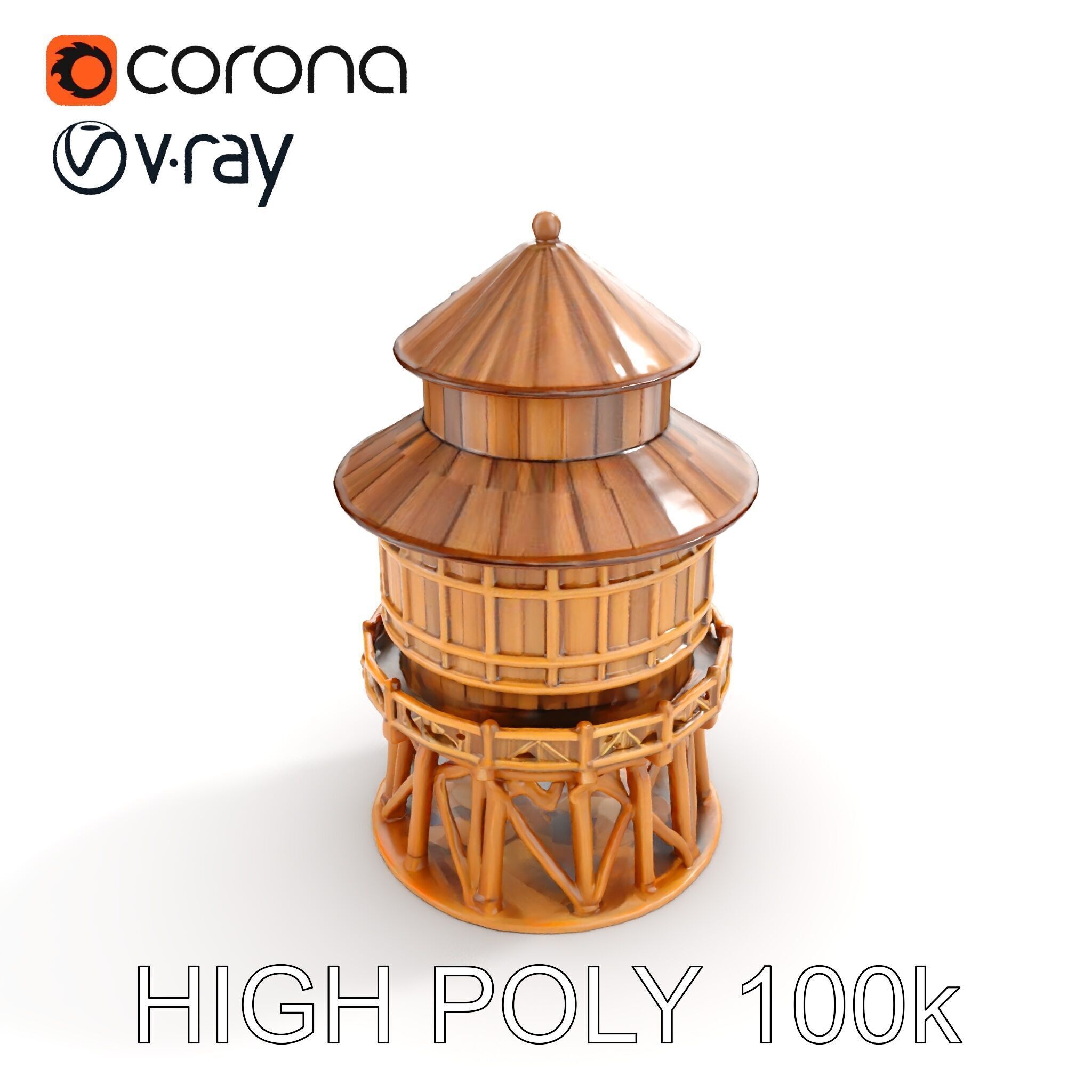 Classic Wooden Water Tower Model Pack for Realistic Environments Low-poly 3D model_19