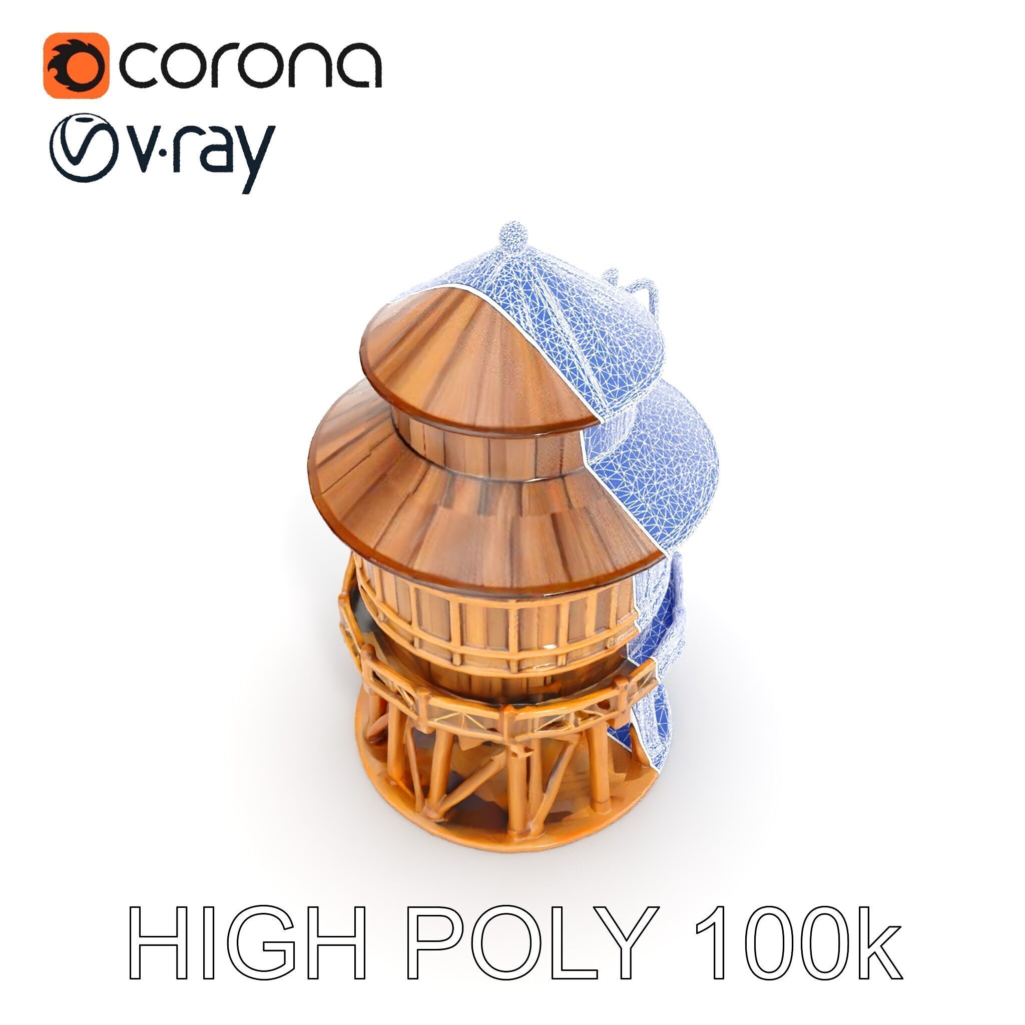 Classic Wooden Water Tower Model Pack for Realistic Environments Low-poly 3D model_31