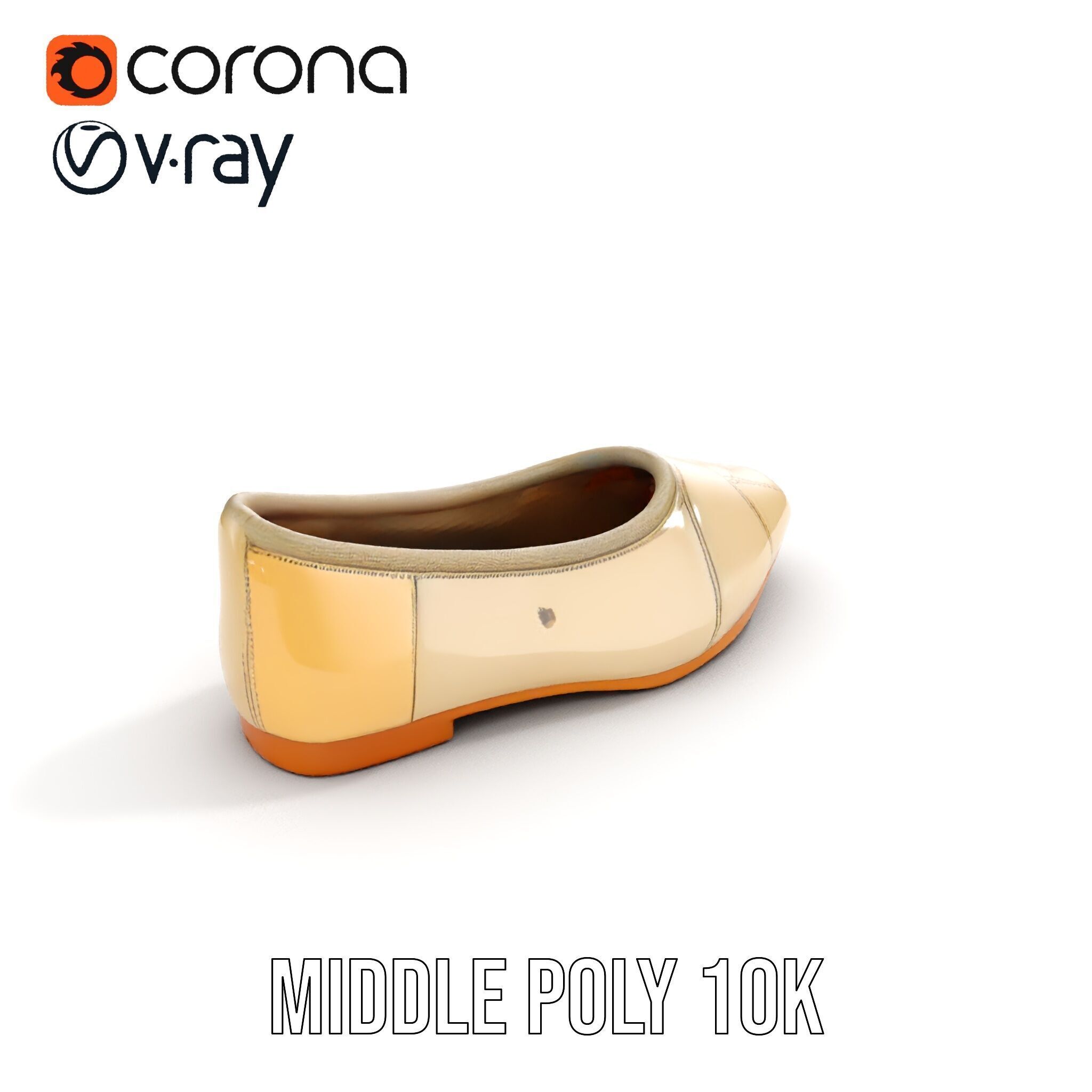Beige Ballet Flat Shoe D Model Pack Low-poly 3D model_17