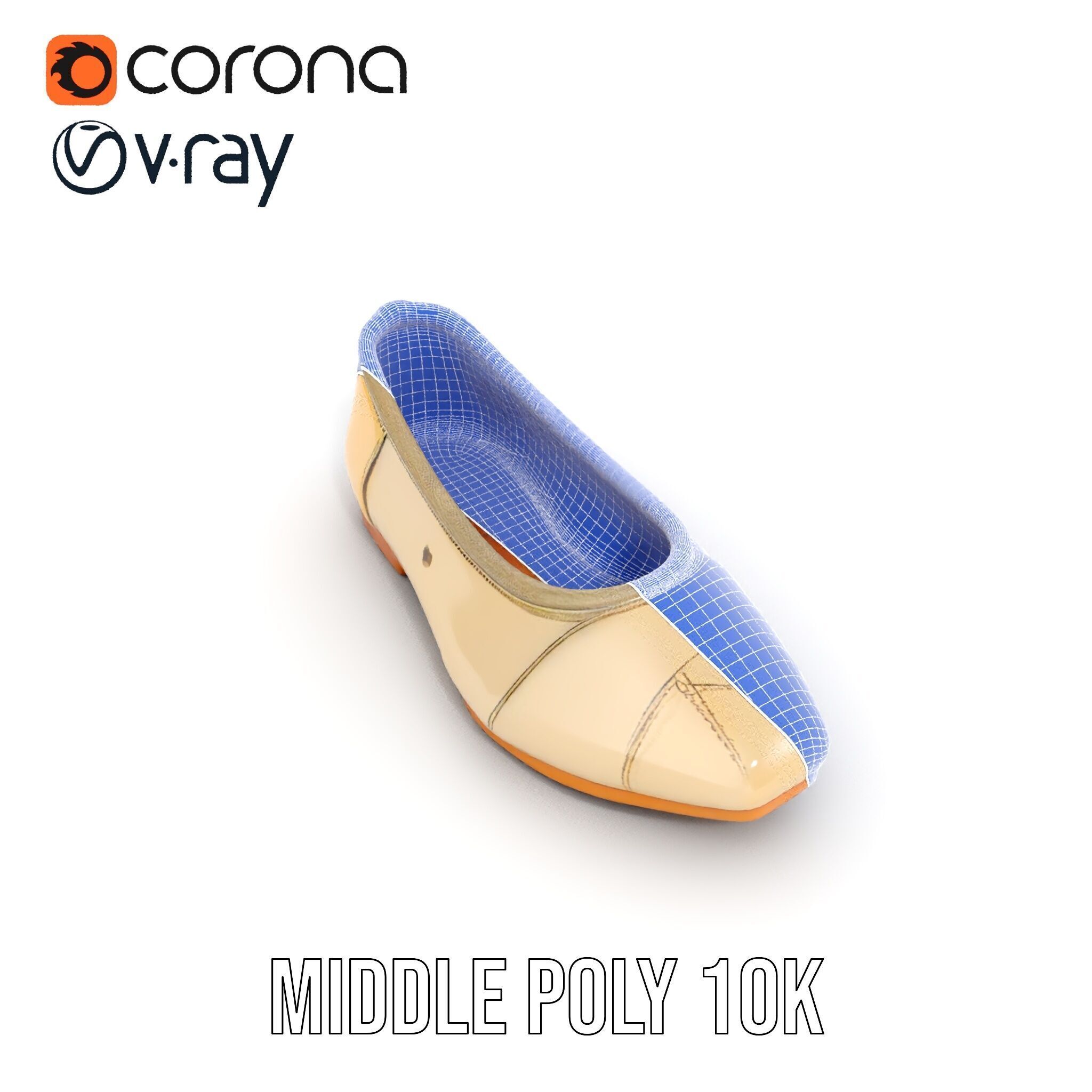 Beige Ballet Flat Shoe D Model Pack Low-poly 3D model_19