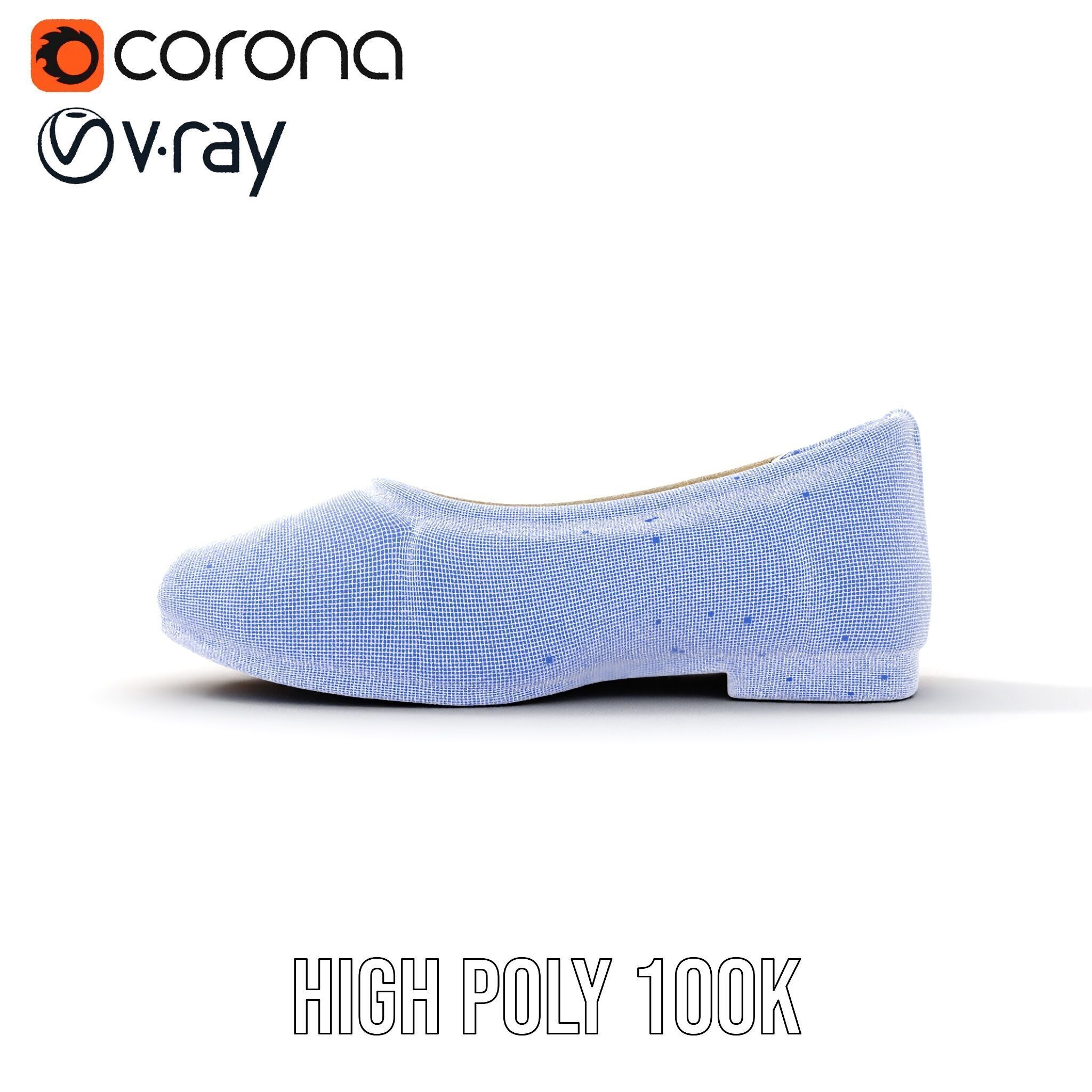 Beige Ballet Flat Shoe D Model Pack Low-poly 3D model_36