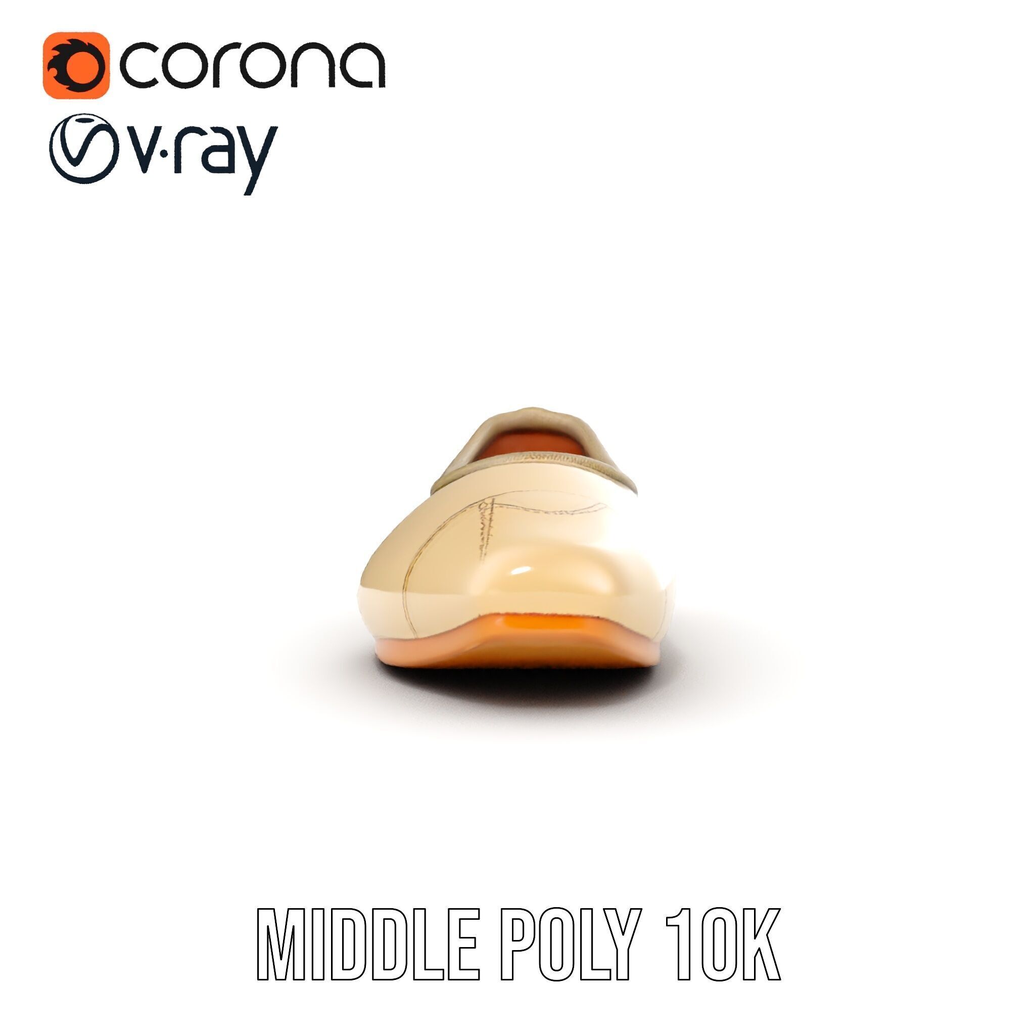 Beige Ballet Flat Shoe D Model Pack Low-poly 3D model_15