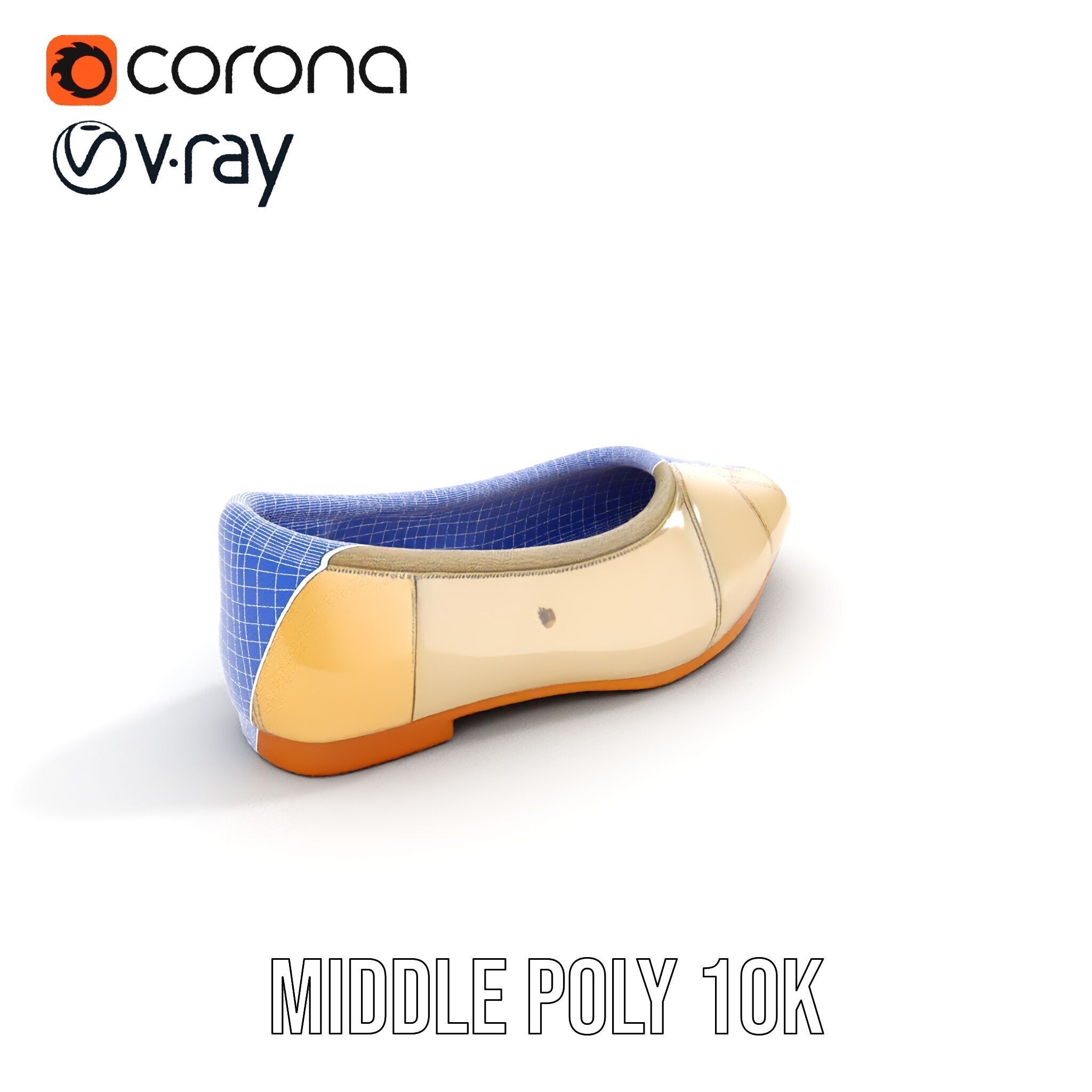 Beige Ballet Flat Shoe D Model Pack Low-poly 3D model_28