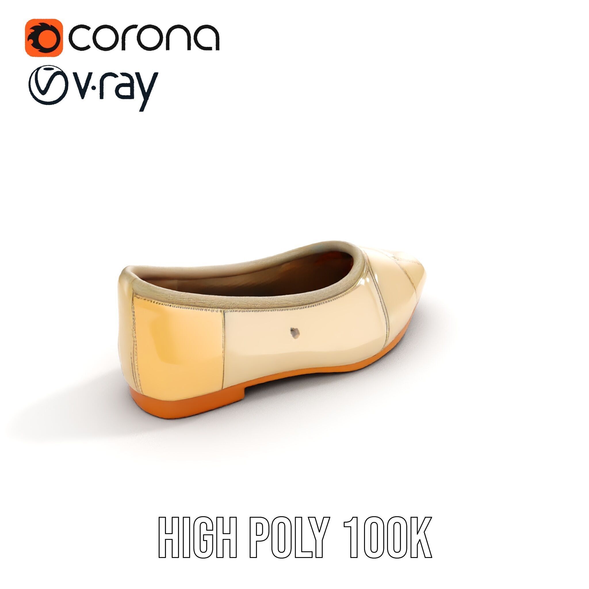 Beige Ballet Flat Shoe D Model Pack Low-poly 3D model_27