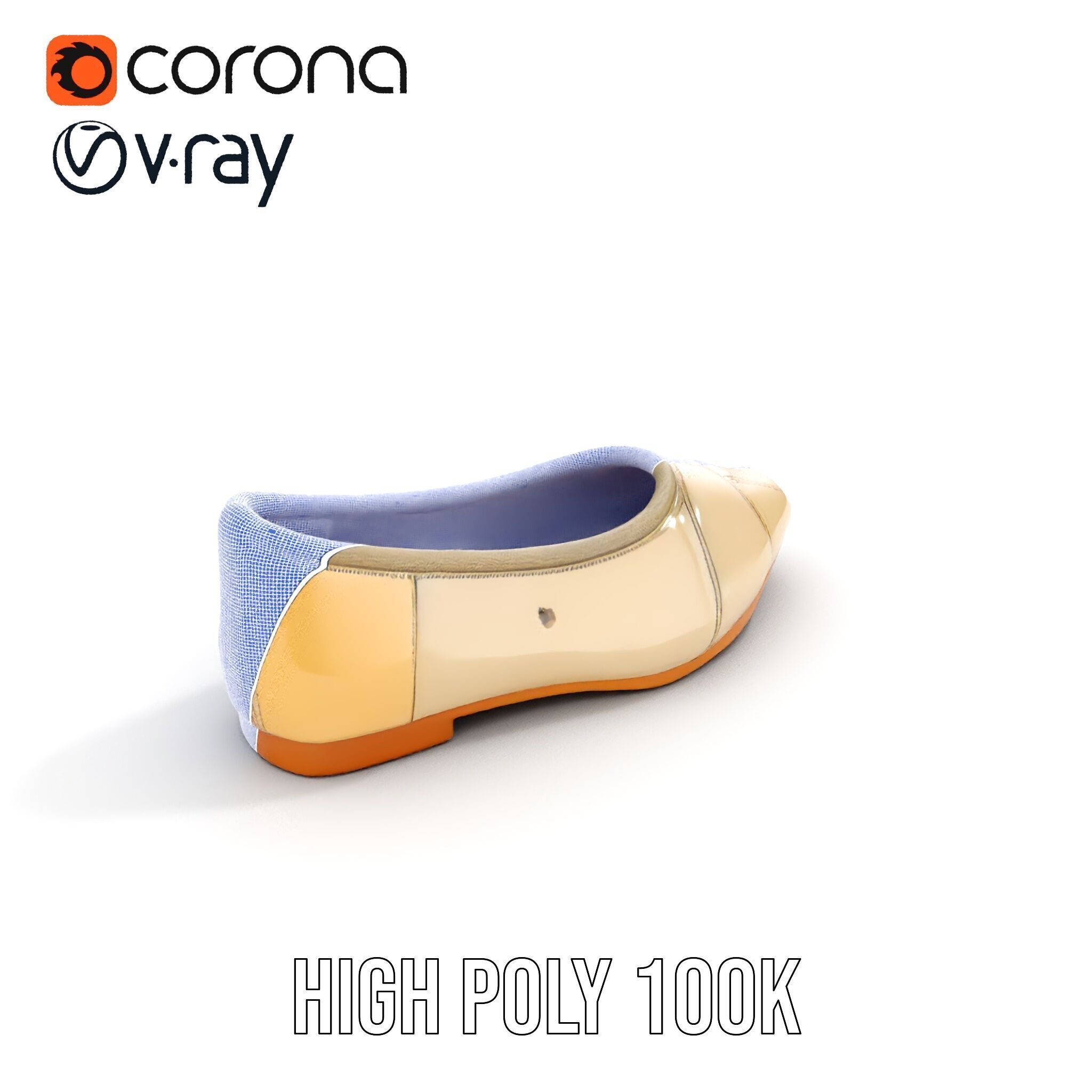 Beige Ballet Flat Shoe D Model Pack Low-poly 3D model_30