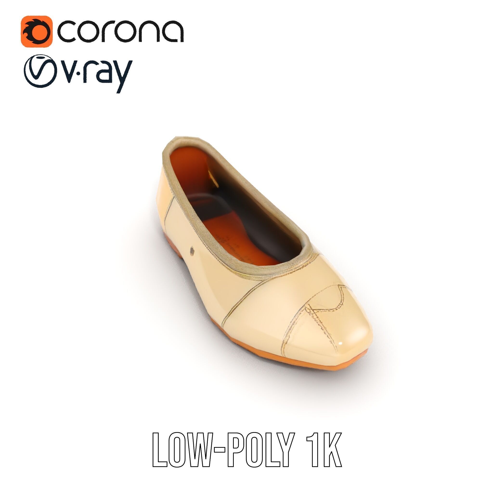 Beige Ballet Flat Shoe D Model Pack Low-poly 3D model_10