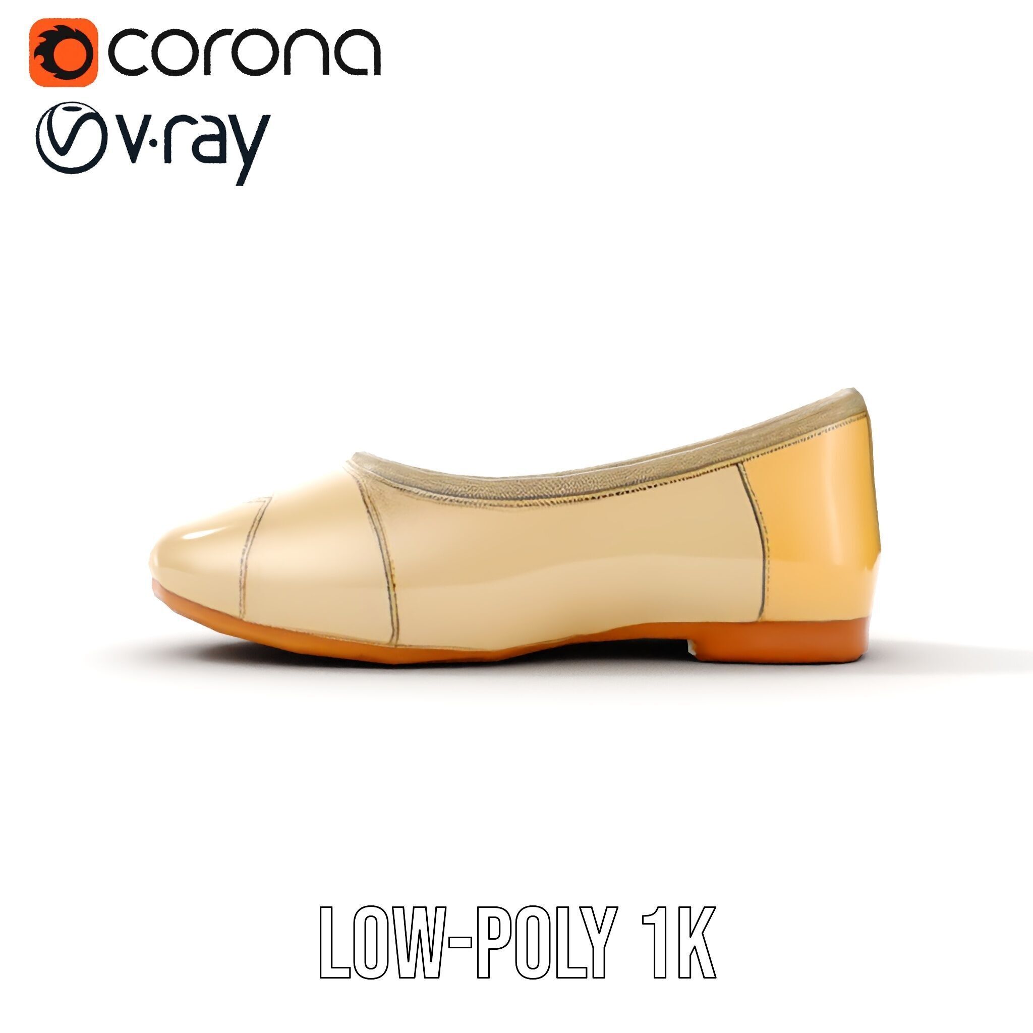 Beige Ballet Flat Shoe D Model Pack Low-poly 3D model_7