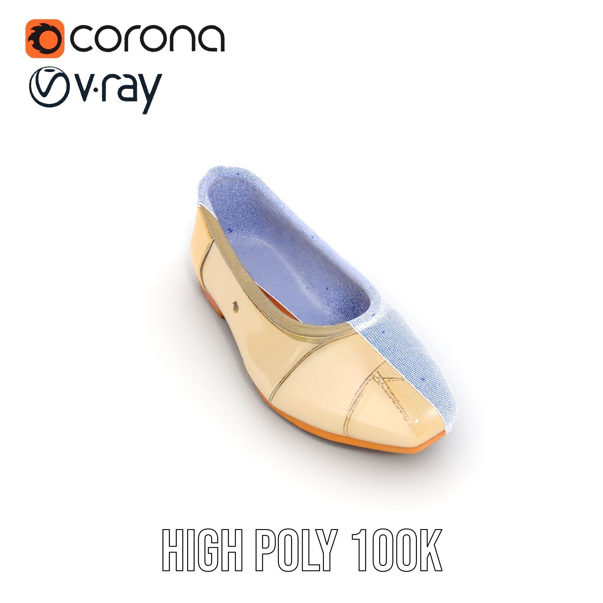 Beige Ballet Flat Shoe D Model Pack Low-poly 3D model_21