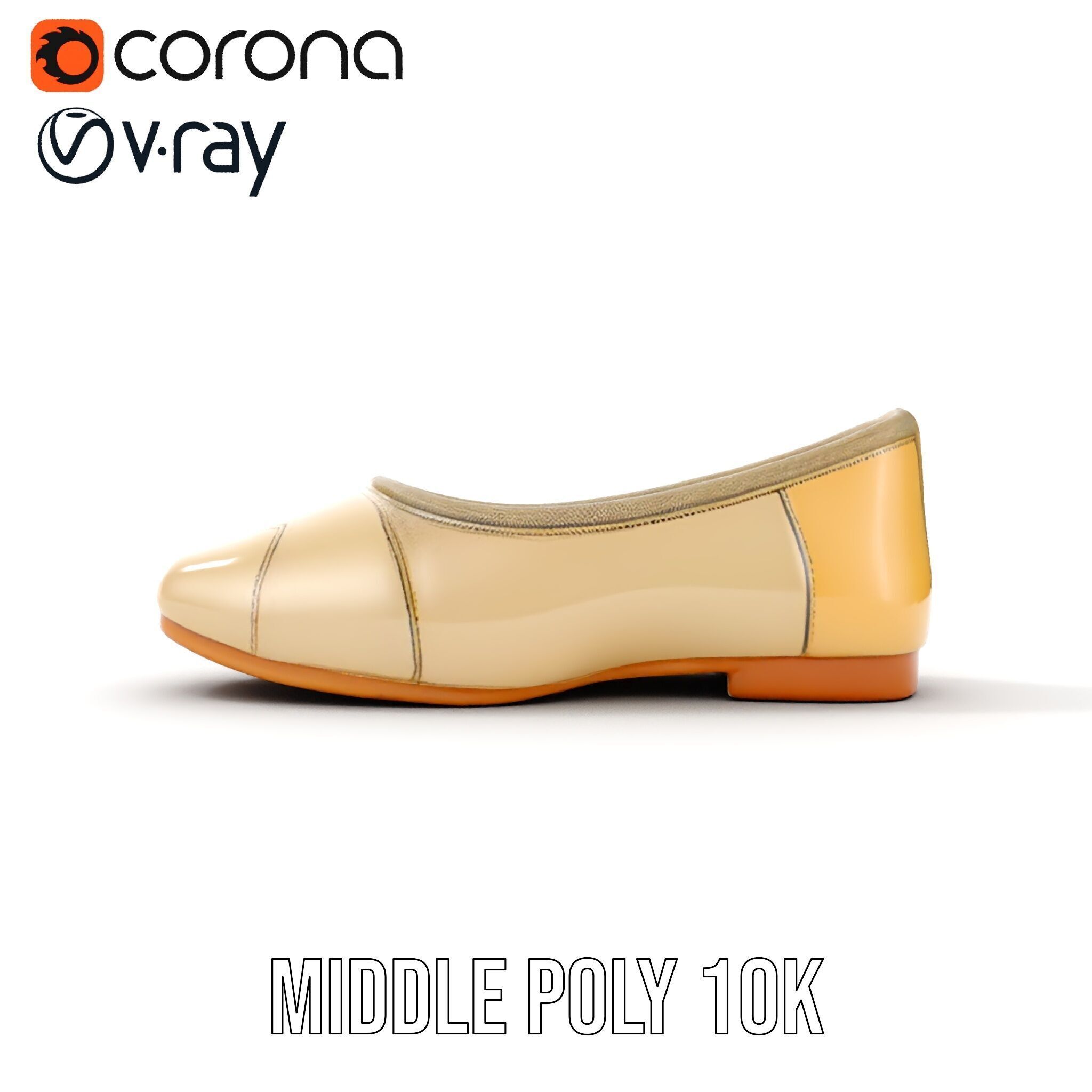 Beige Ballet Flat Shoe D Model Pack Low-poly 3D model_12