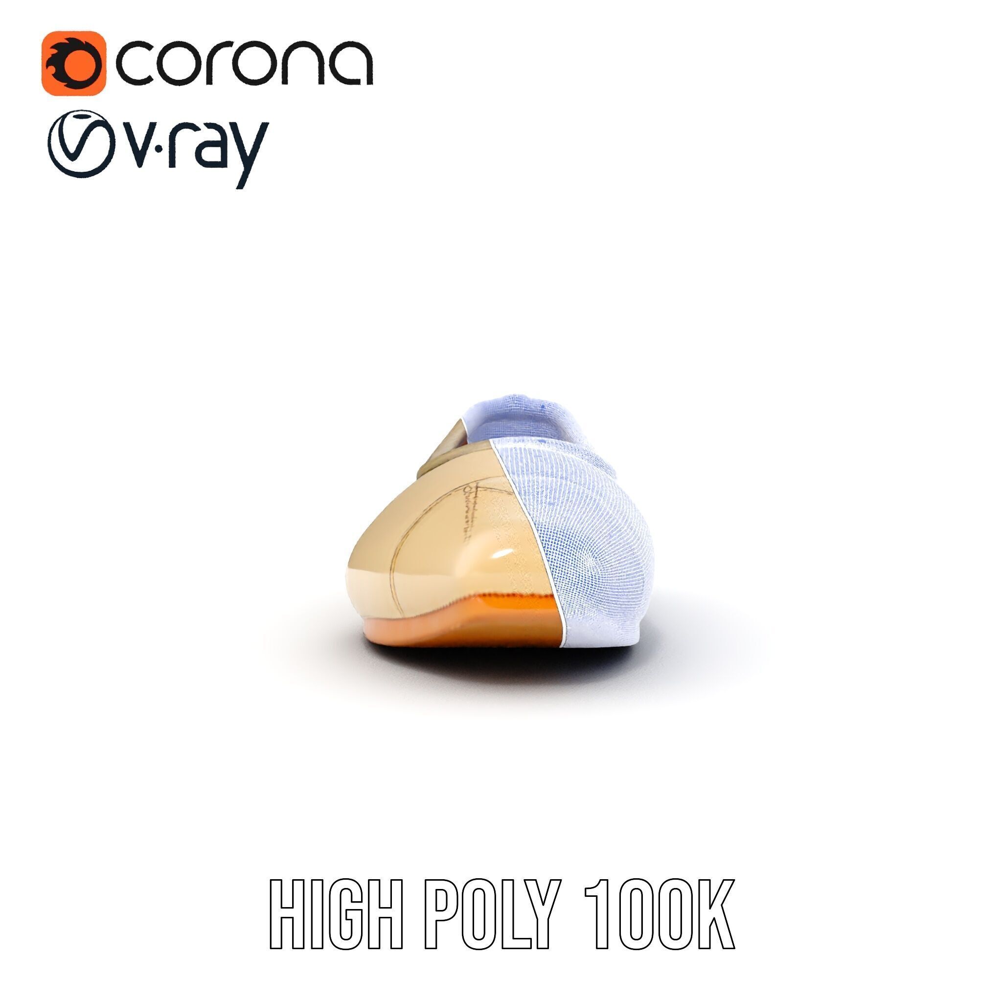 Beige Ballet Flat Shoe D Model Pack Low-poly 3D model_38