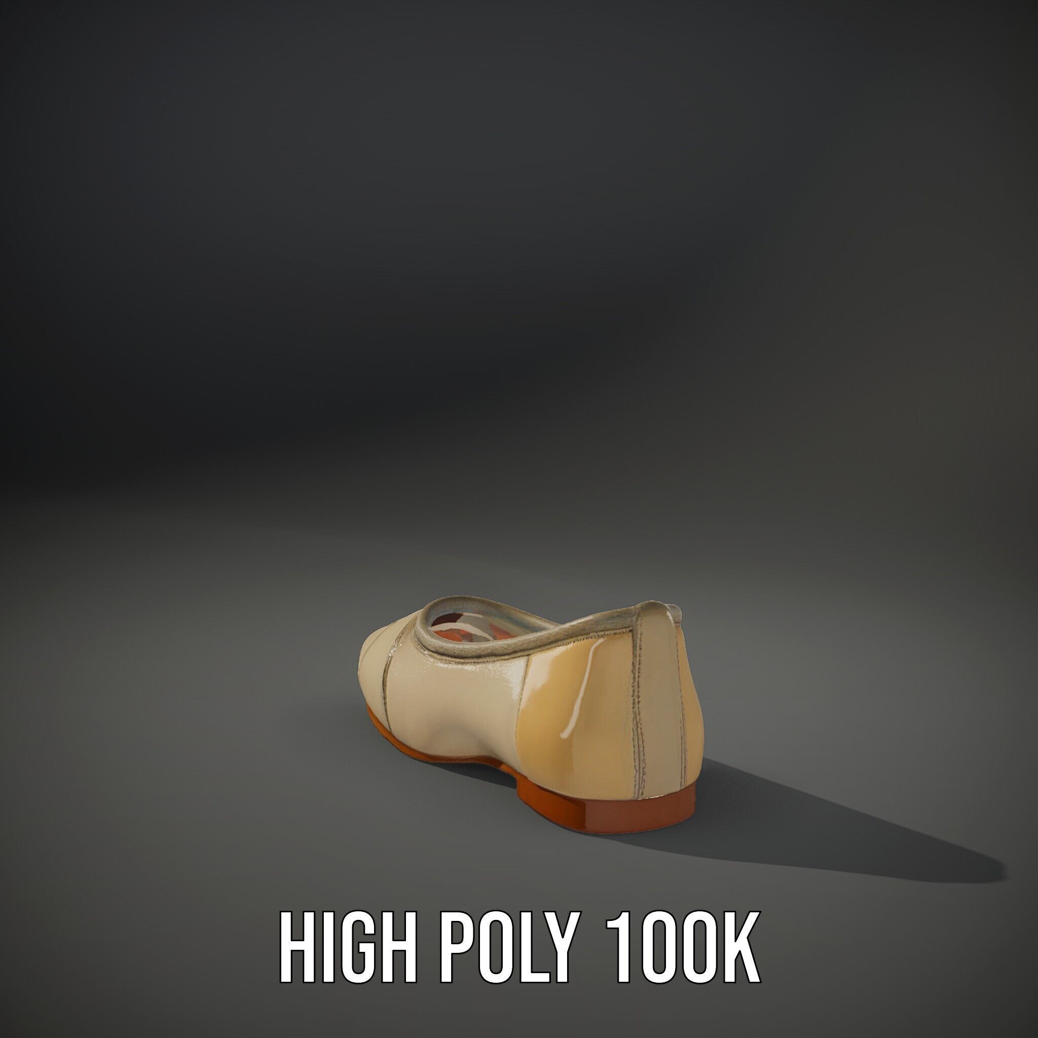 Beige Ballet Flat Shoe D Model Pack Low-poly 3D model_8