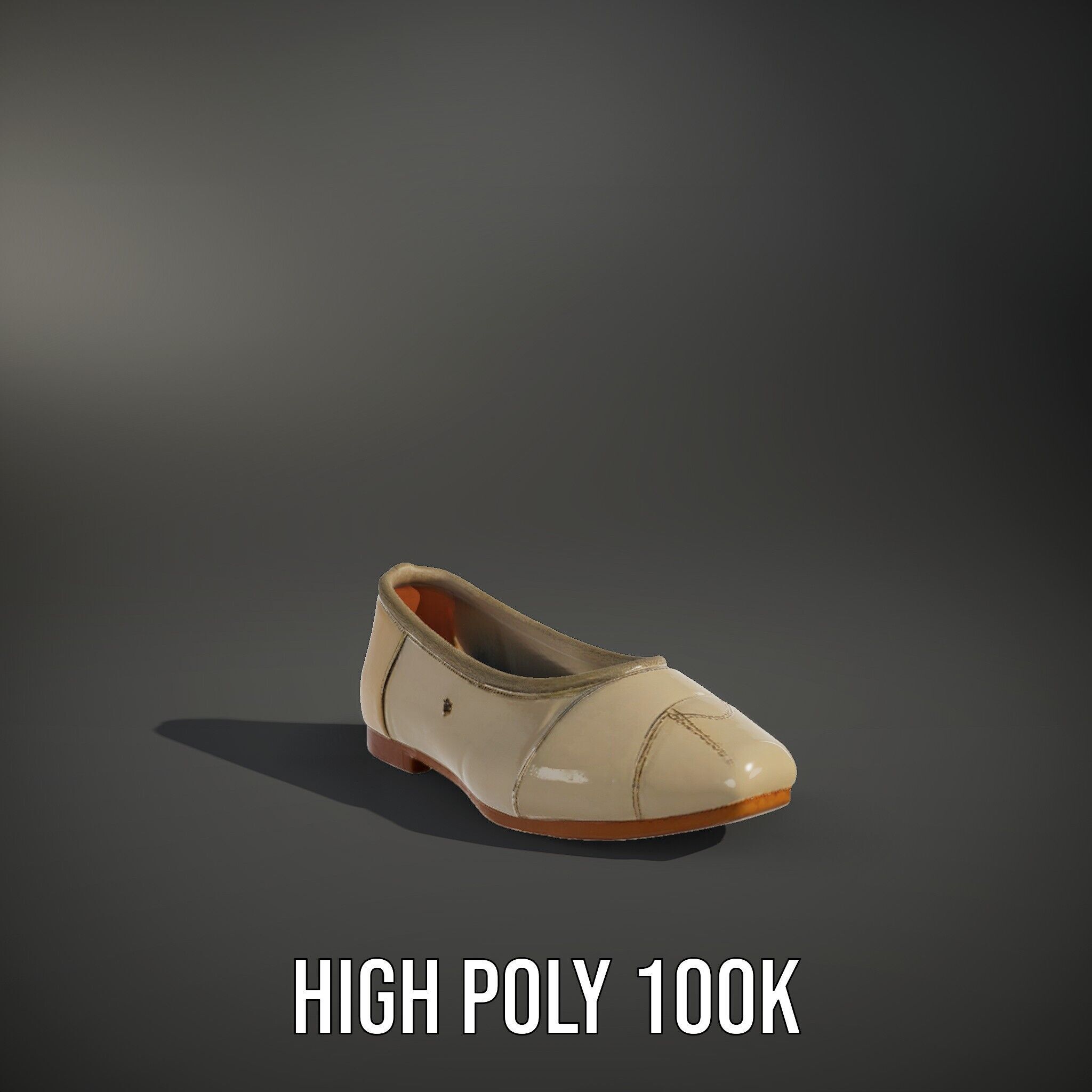 Beige Ballet Flat Shoe D Model Pack Low-poly 3D model_14