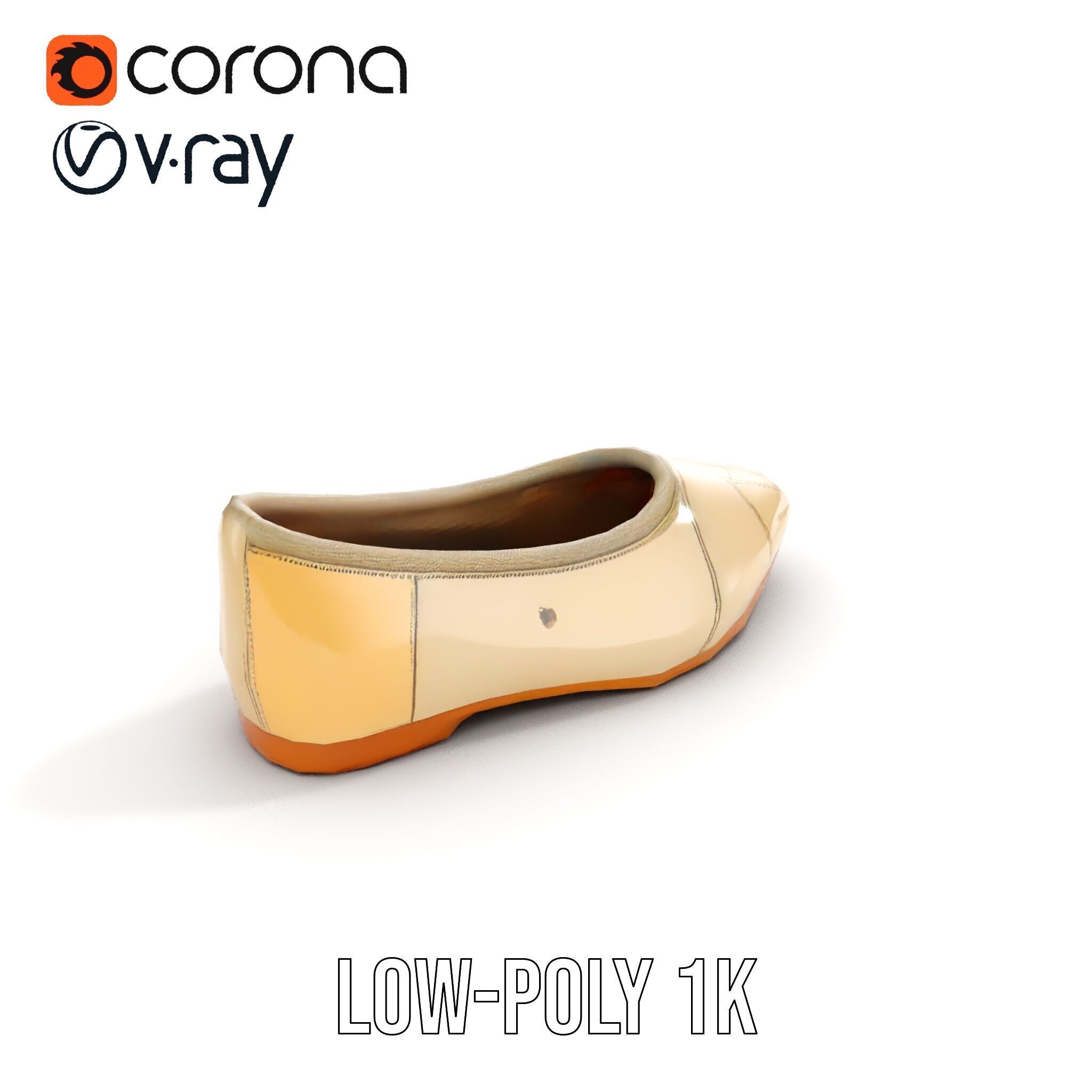 Beige Ballet Flat Shoe D Model Pack Low-poly 3D model_13