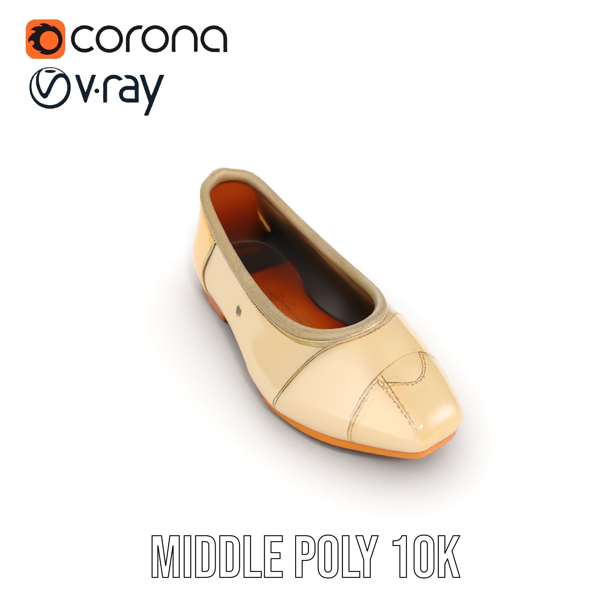 Beige Ballet Flat Shoe D Model Pack Low-poly 3D model_9