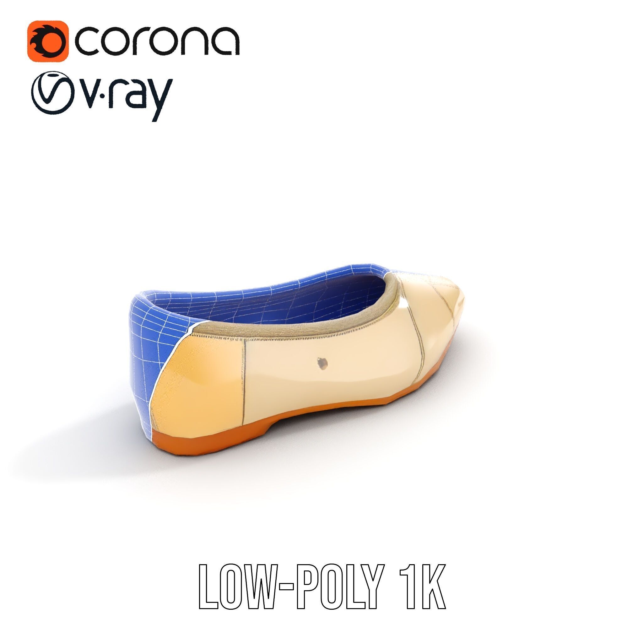 Beige Ballet Flat Shoe D Model Pack Low-poly 3D model_23