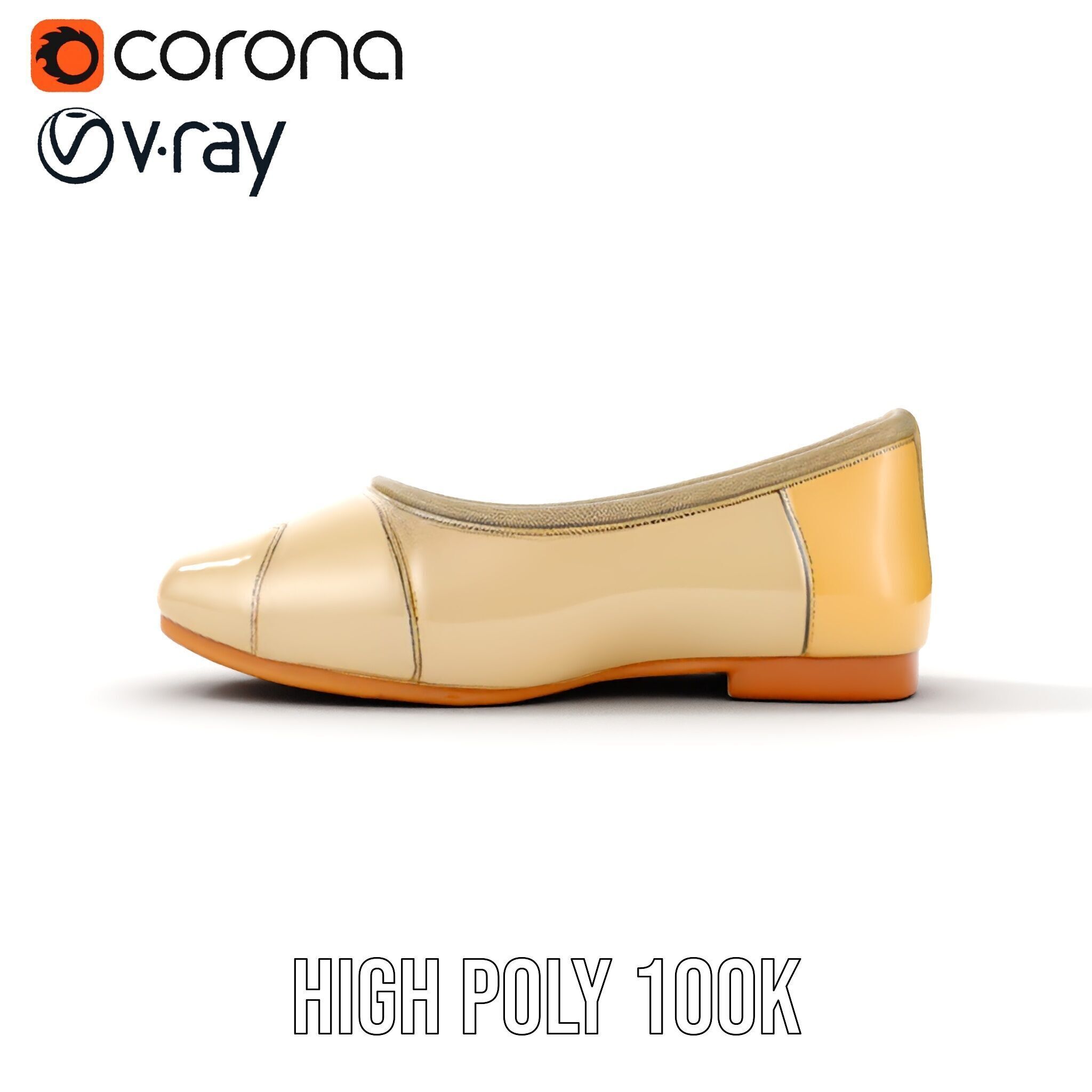 Beige Ballet Flat Shoe D Model Pack Low-poly 3D model_37
