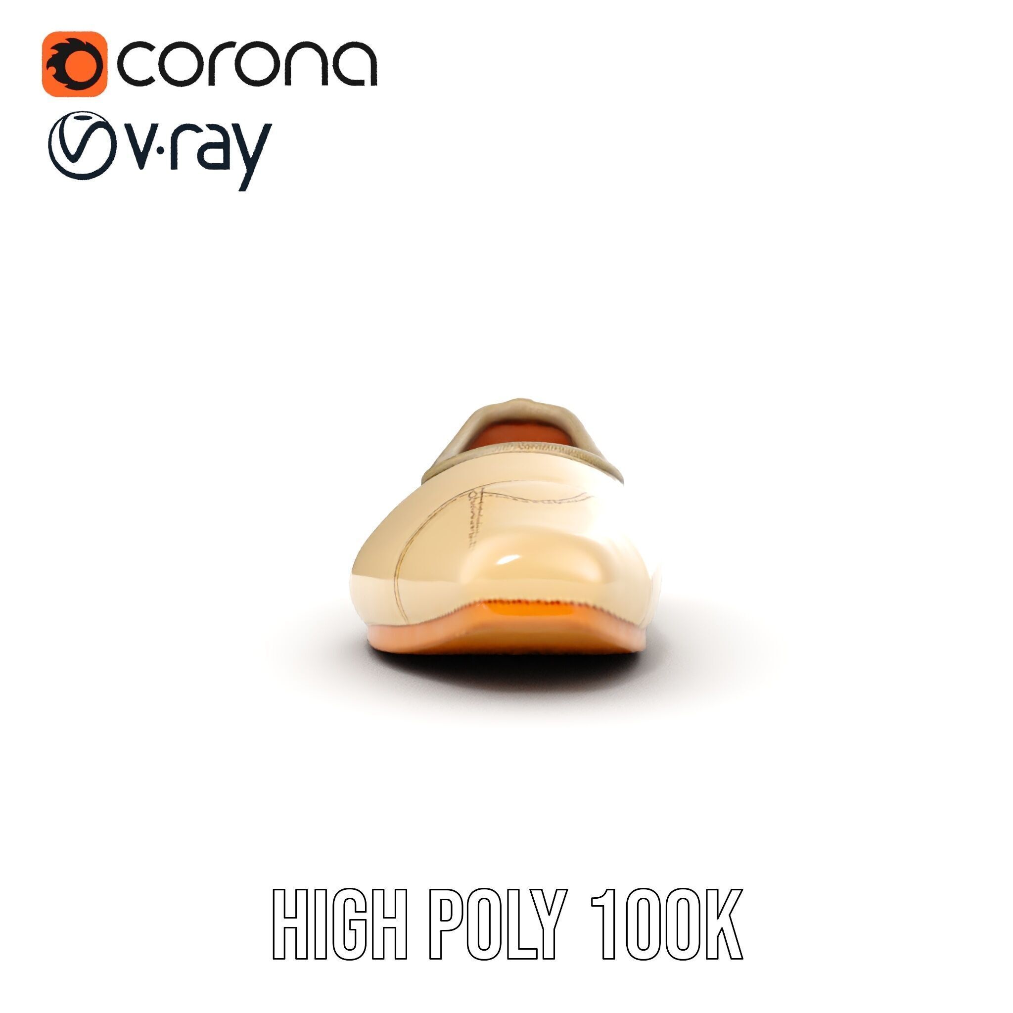 Beige Ballet Flat Shoe D Model Pack Low-poly 3D model_24