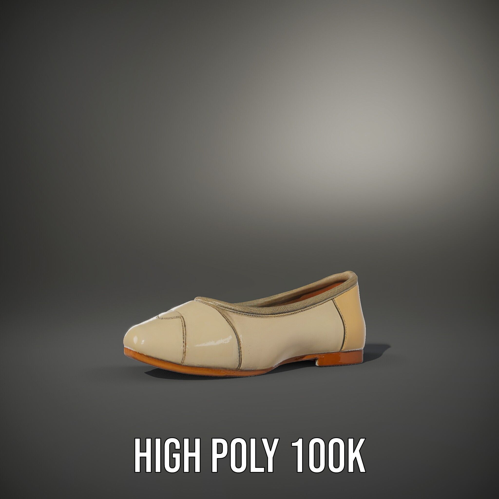 Beige Ballet Flat Shoe D Model Pack Low-poly 3D model_11