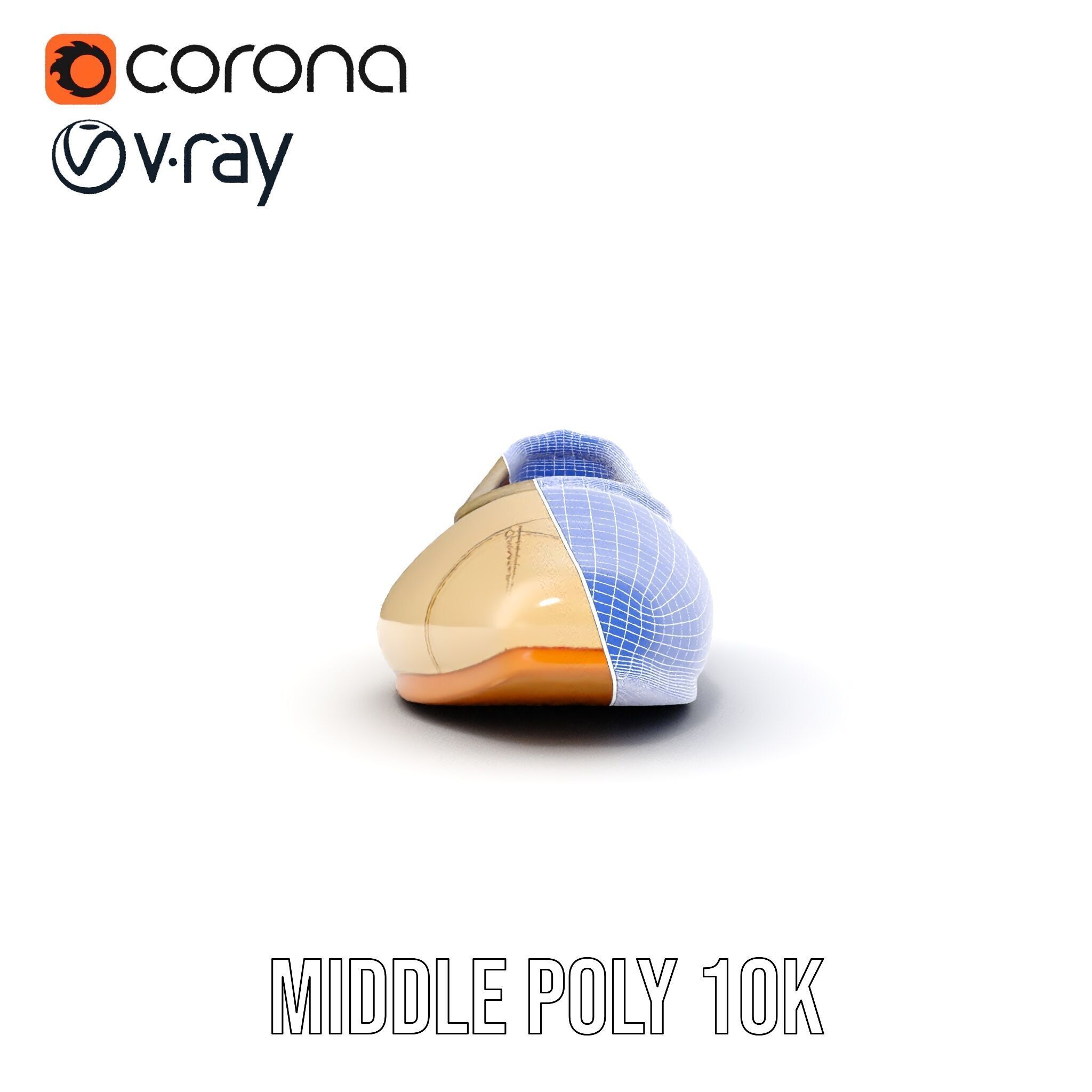 Beige Ballet Flat Shoe D Model Pack Low-poly 3D model_25