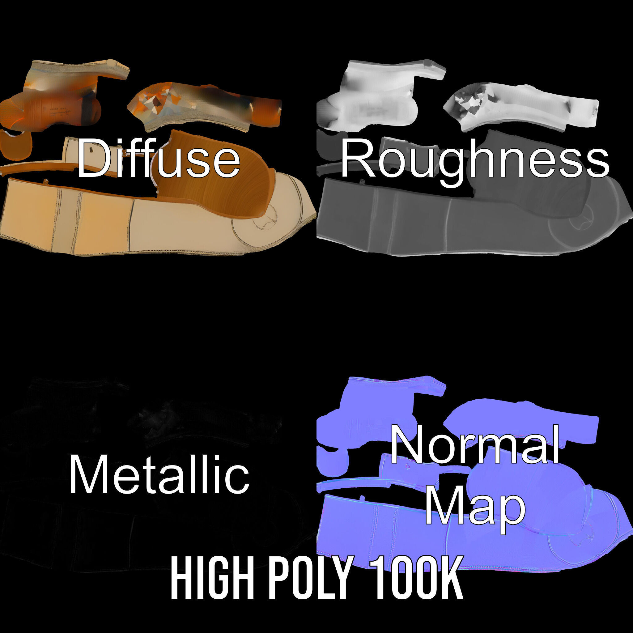 Beige Ballet Flat Shoe D Model Pack Low-poly 3D model_3