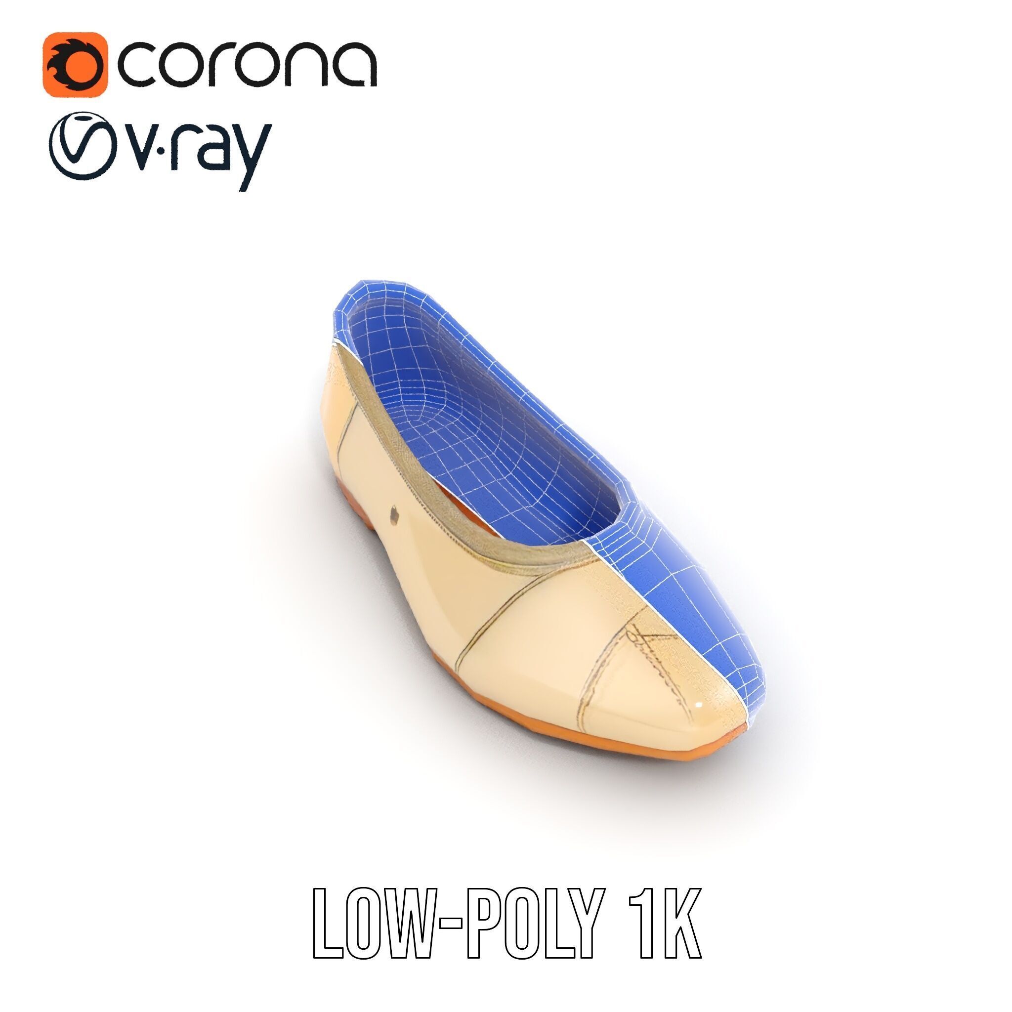 Beige Ballet Flat Shoe D Model Pack Low-poly 3D model_26