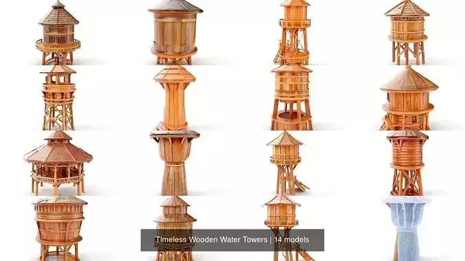 Timeless Wooden Water Towers 3D Model Collection